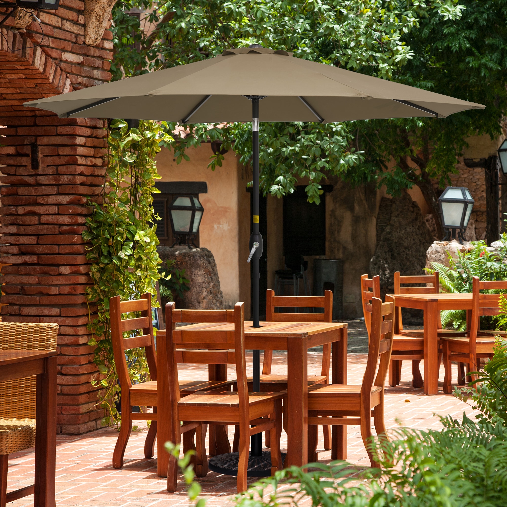 ACEGOSES LW-280TP 9-ft Steel Tan Push-button Tilt Market Patio Umbrella