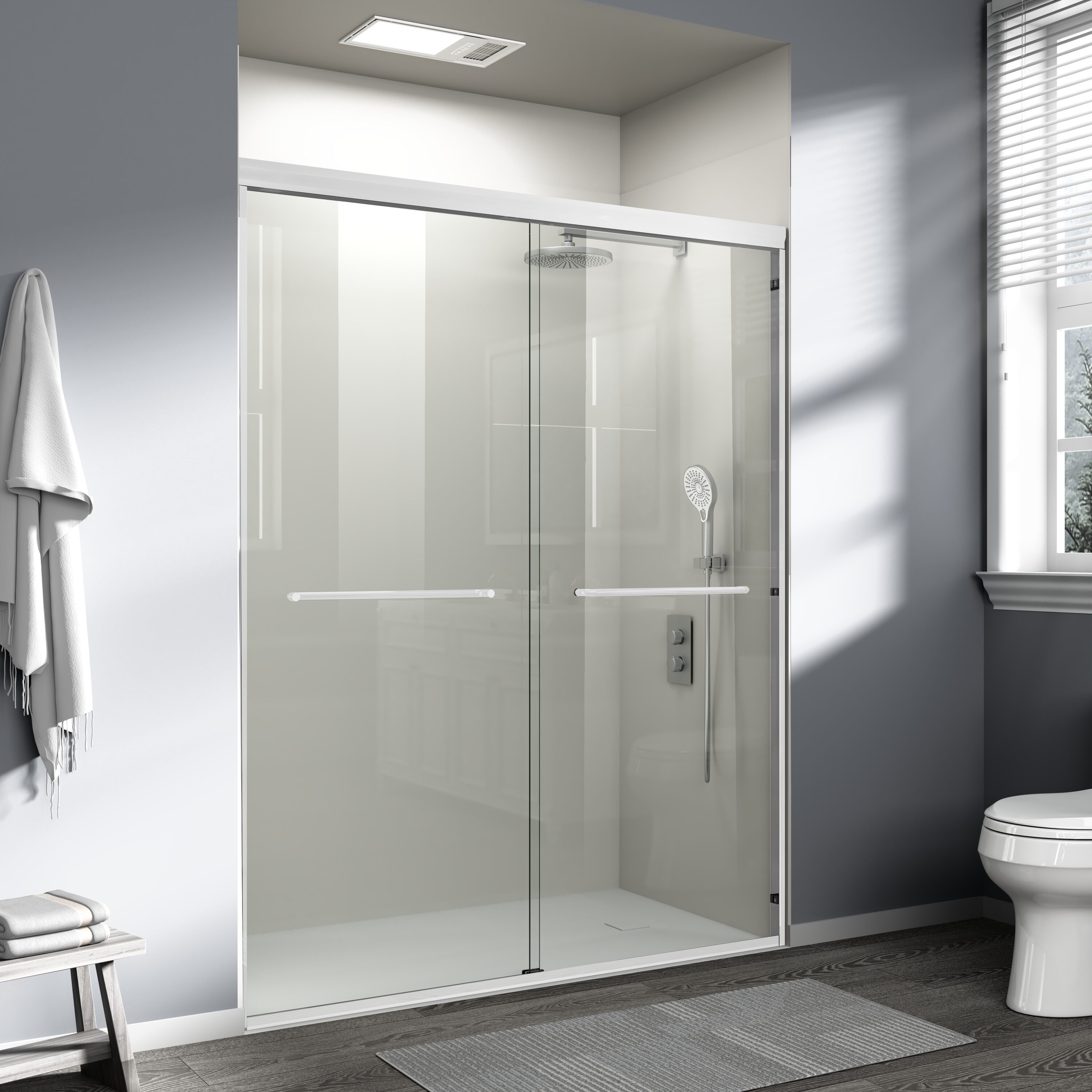 LOVMOR 56-60 in. W x 72 in. H Double Sliding Shower Door Semi