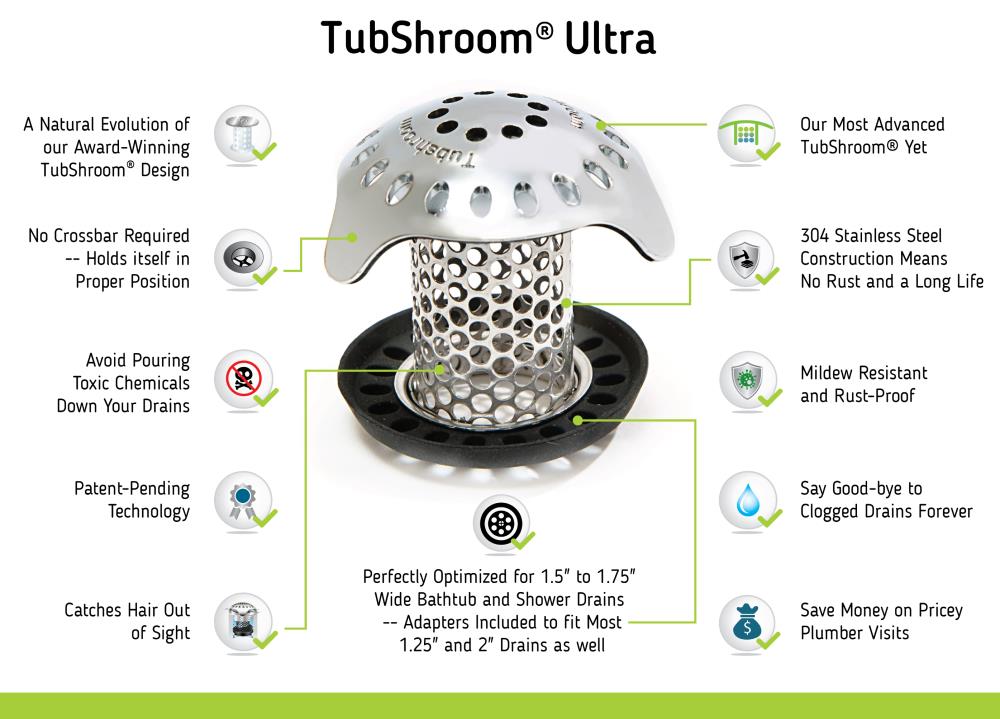 ShowerShroom SHSULT755 Ultra Revolutionary Shower Hair Catcher Drain  Protector, No Size, Stainless