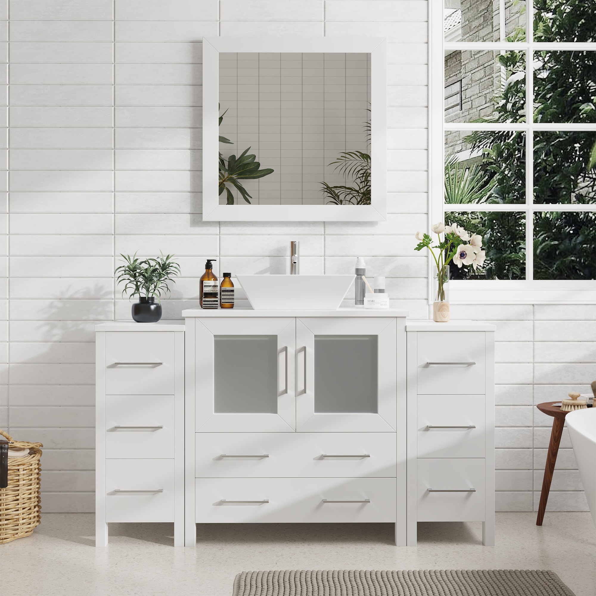Vanity Art VA3130-54W Ravenna 54-in White Single sink Bathroom Vanity with White Engineered marble Top (Mirror Included)