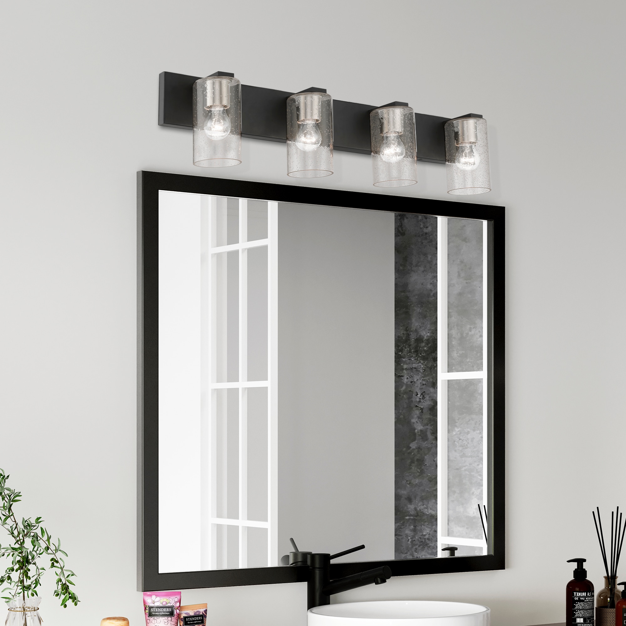 Zurich Black and Brushed Nickel 4-Light Vanity with Clear Seeded Glass