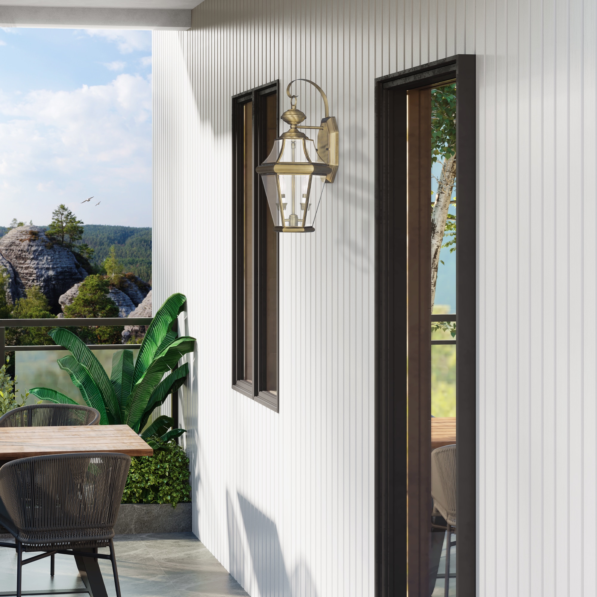 Antique Brass and Bronze 2-Light Outdoor Wall Lantern