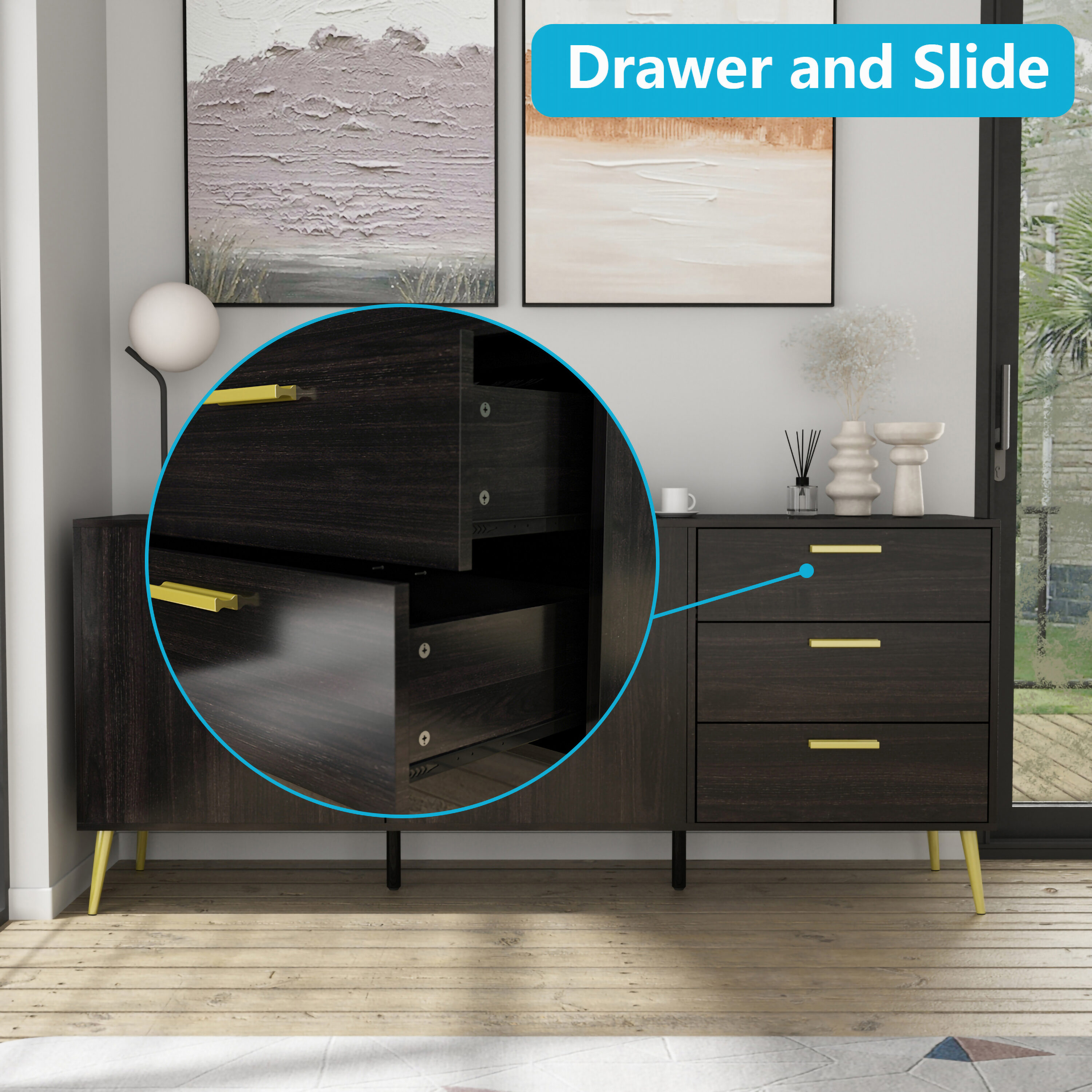 FUFU&GAGA Black 3-Drawer Standard Dresser in the Dressers department at ...