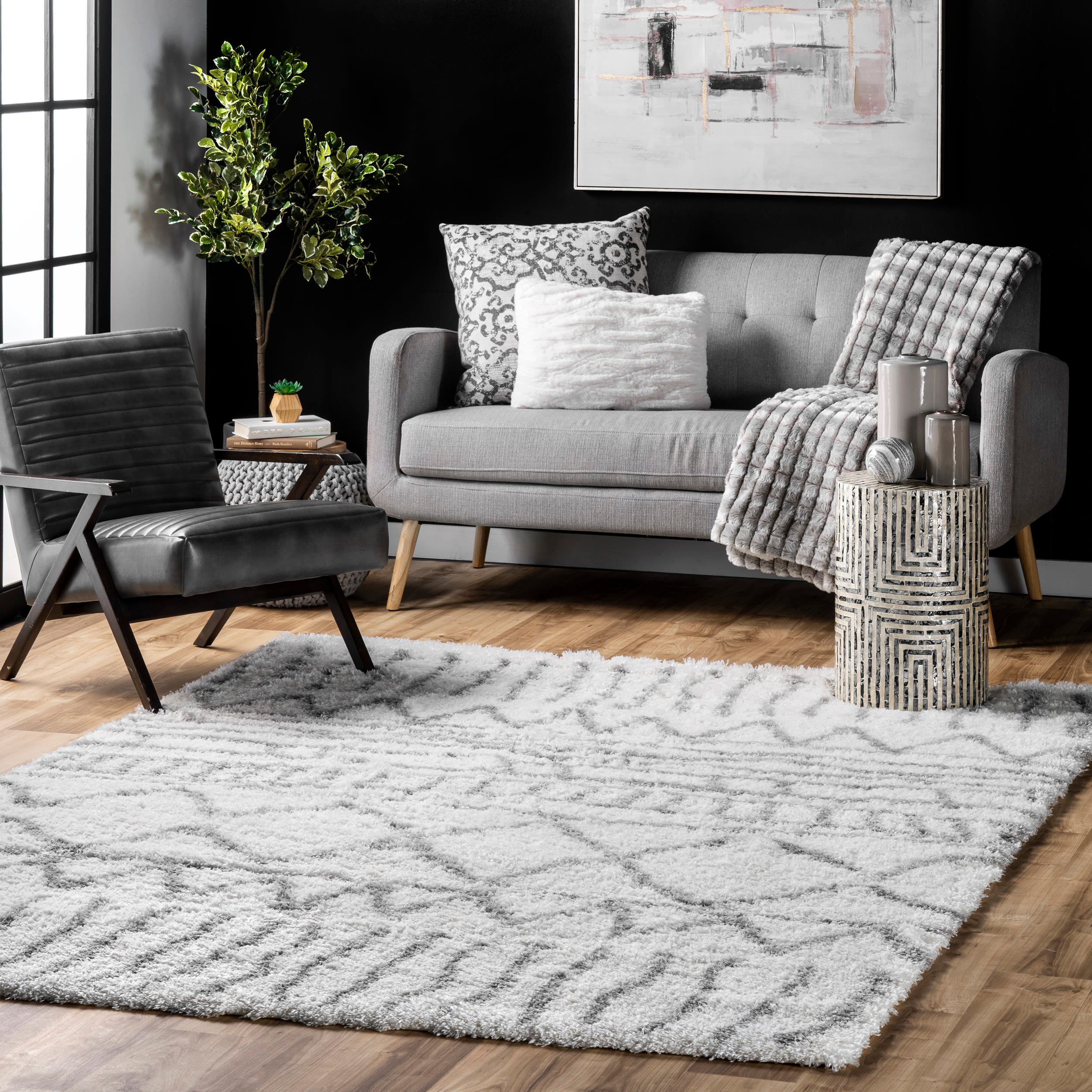 Reversible Gray Braided Shag Area Rug, 3' 3" x 5', Synthetic