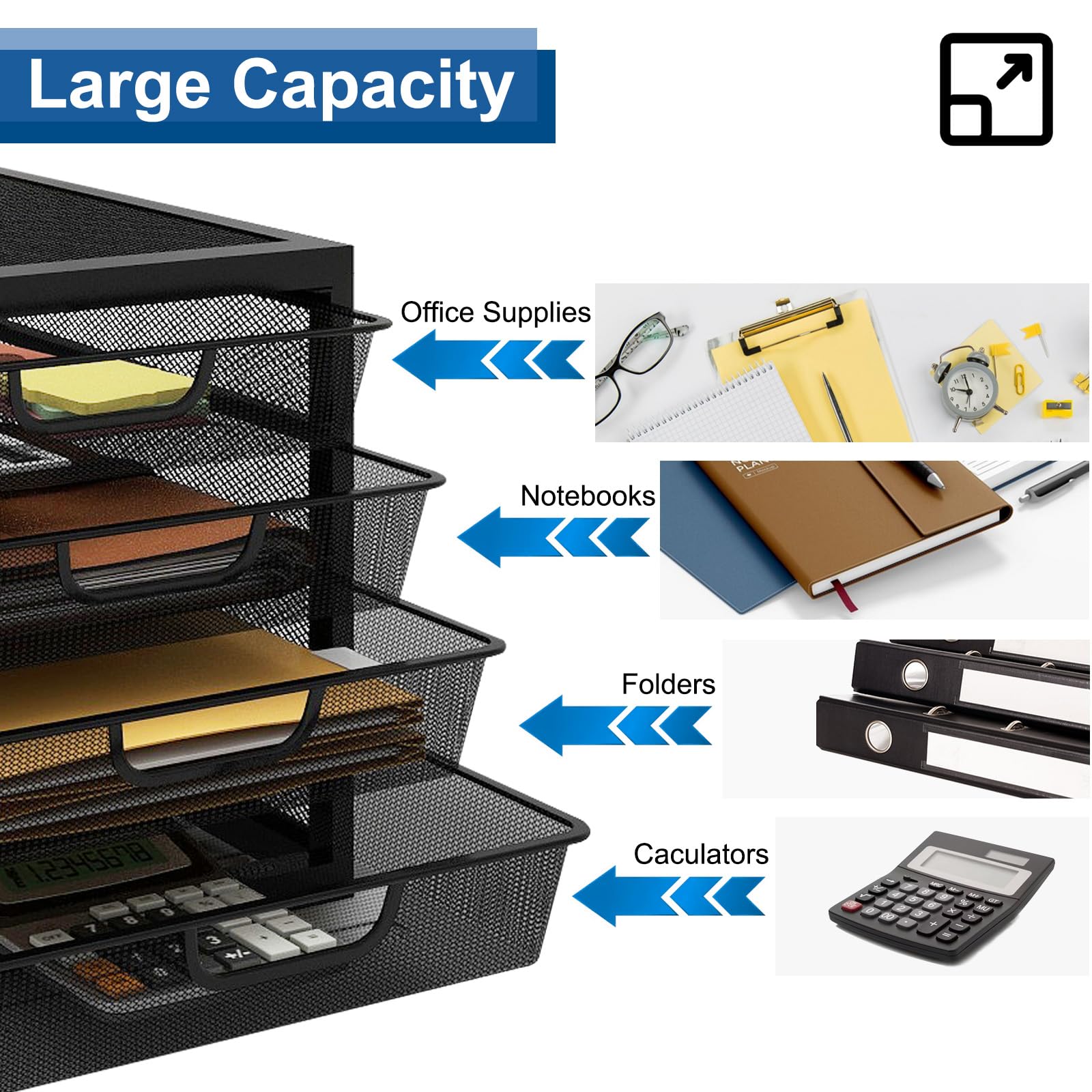 KHKFY Mesh Desk Organizer with Four Tier Sliding Drawers Office ...