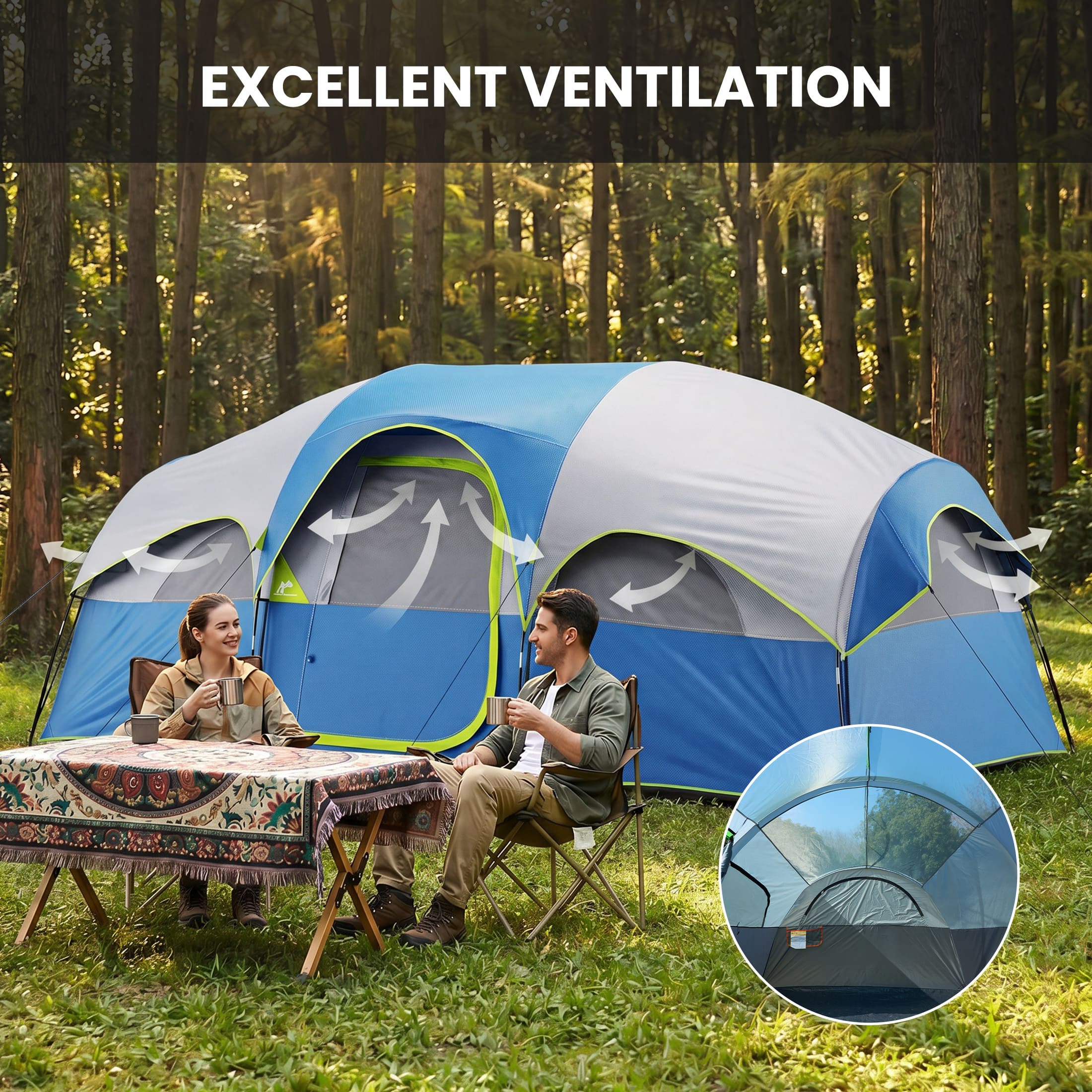 Sweetcrispy 8-Person Waterproof Dome Camping Tent with Room