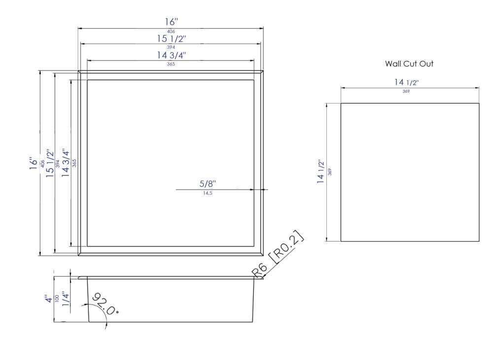 ALFI brand ABN1616 16 x 16 Square Single Shelf Bath Shower Niche