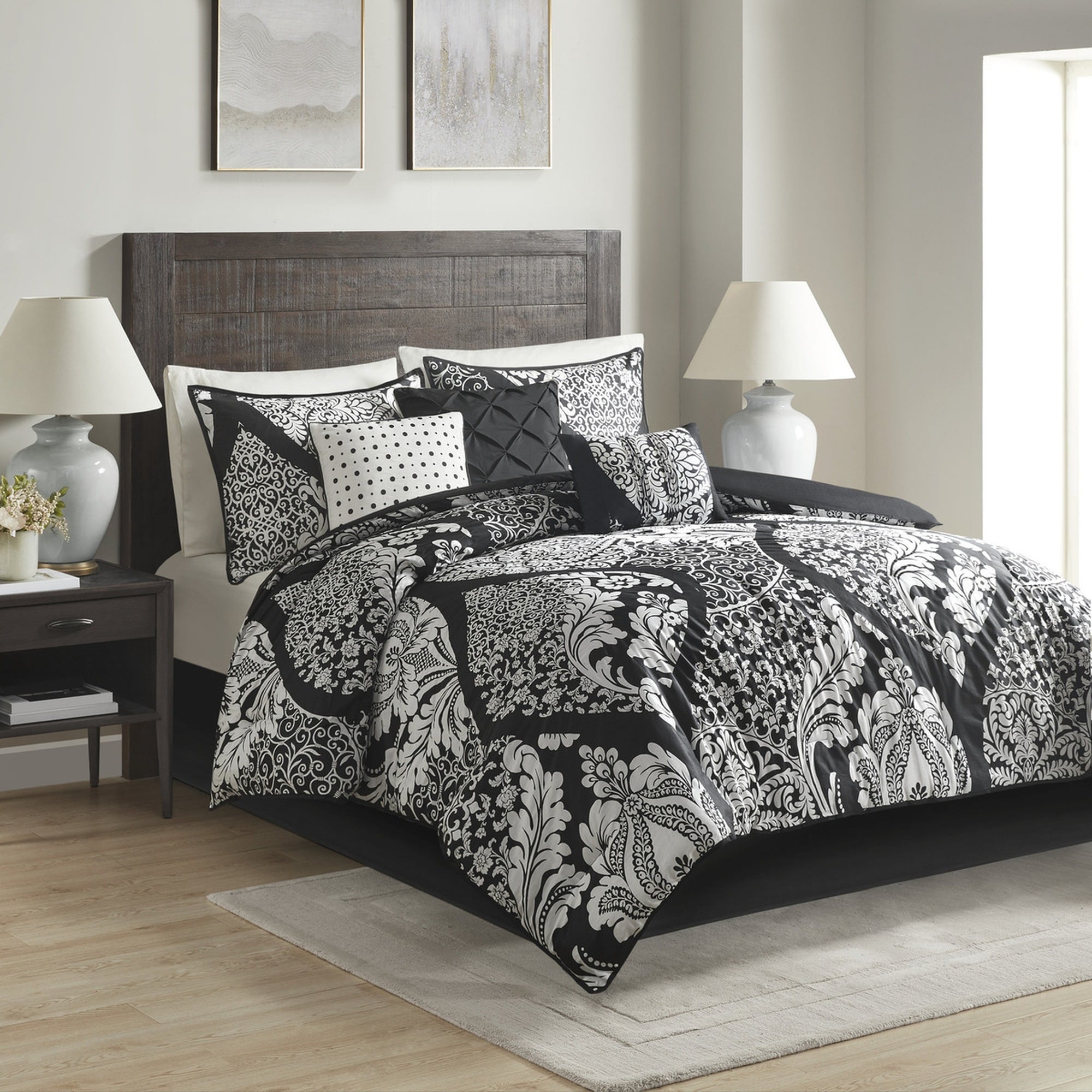 HyperDrop Cart Cal King Black Cotton 7-Piece Printed Comforter Set - Grade A Heavy-Weight for Master Suite