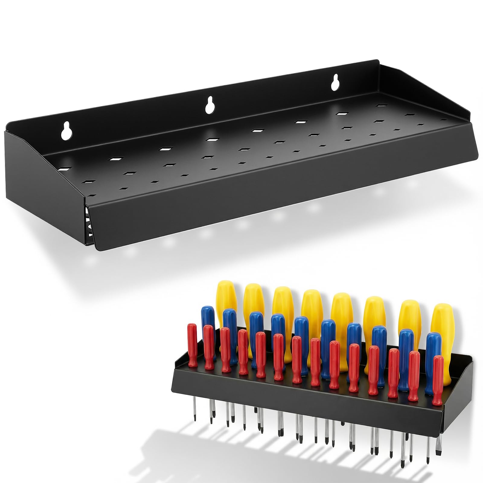 ITOPFOX  Screwdriver Organizer Heavy Duty Black Metal Wall Mount Storage Rack with 32 Holes for Tools Hand Tool Holder for Garage Workshop Home