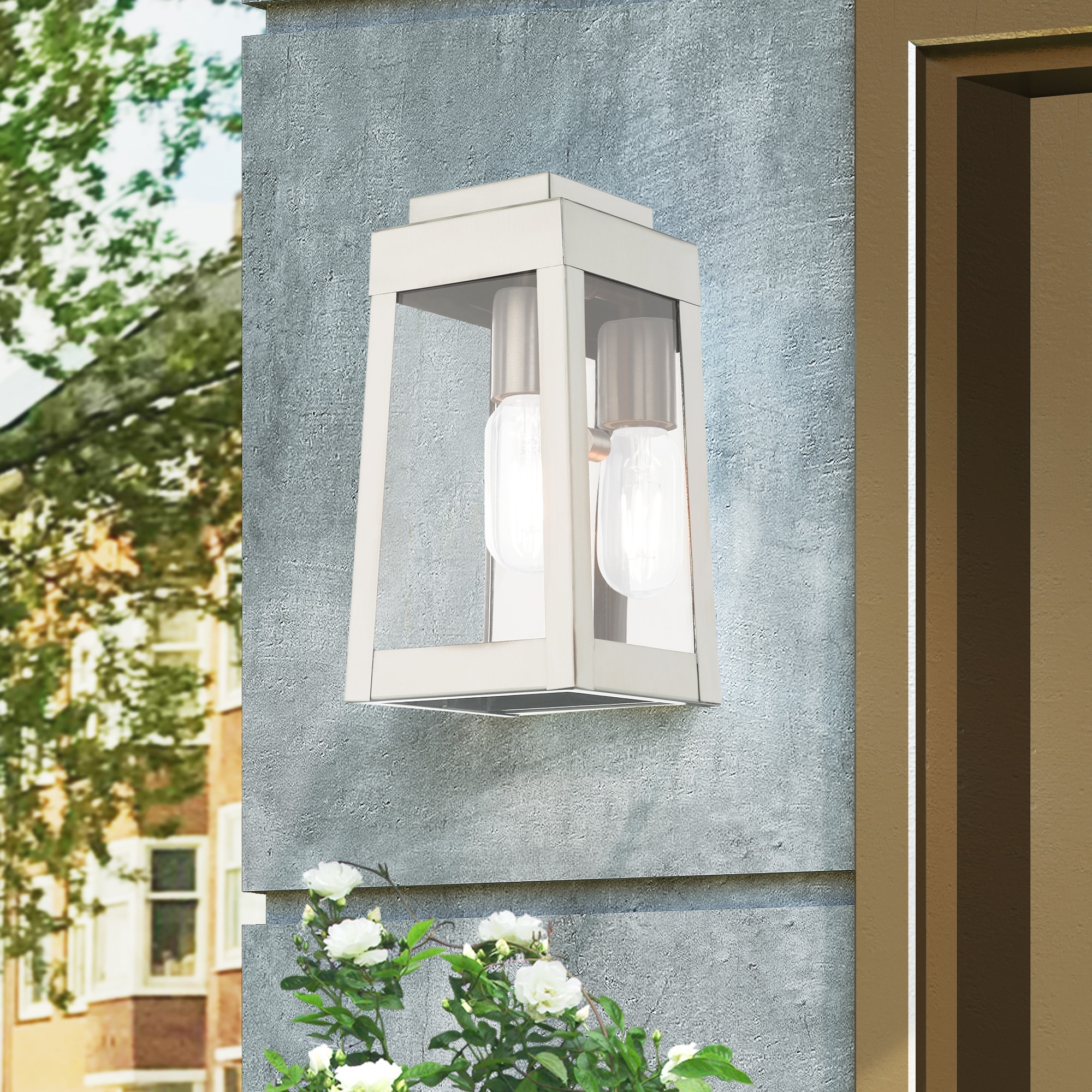 Oslo 9.5" Brushed Nickel Outdoor Wall Lantern with Clear Glass