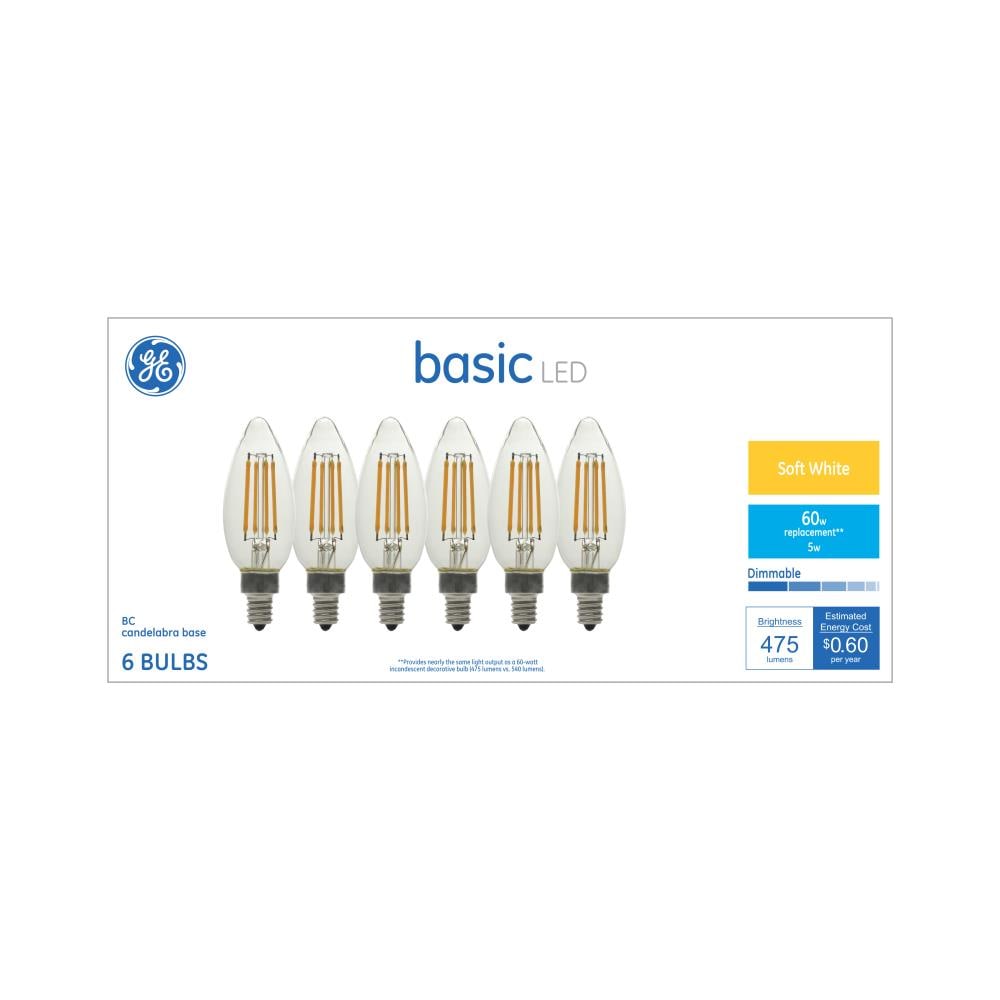 GE Basic 60-Watt EQ B10 Soft White Candelabra Base (E-12) Dimmable LED ...