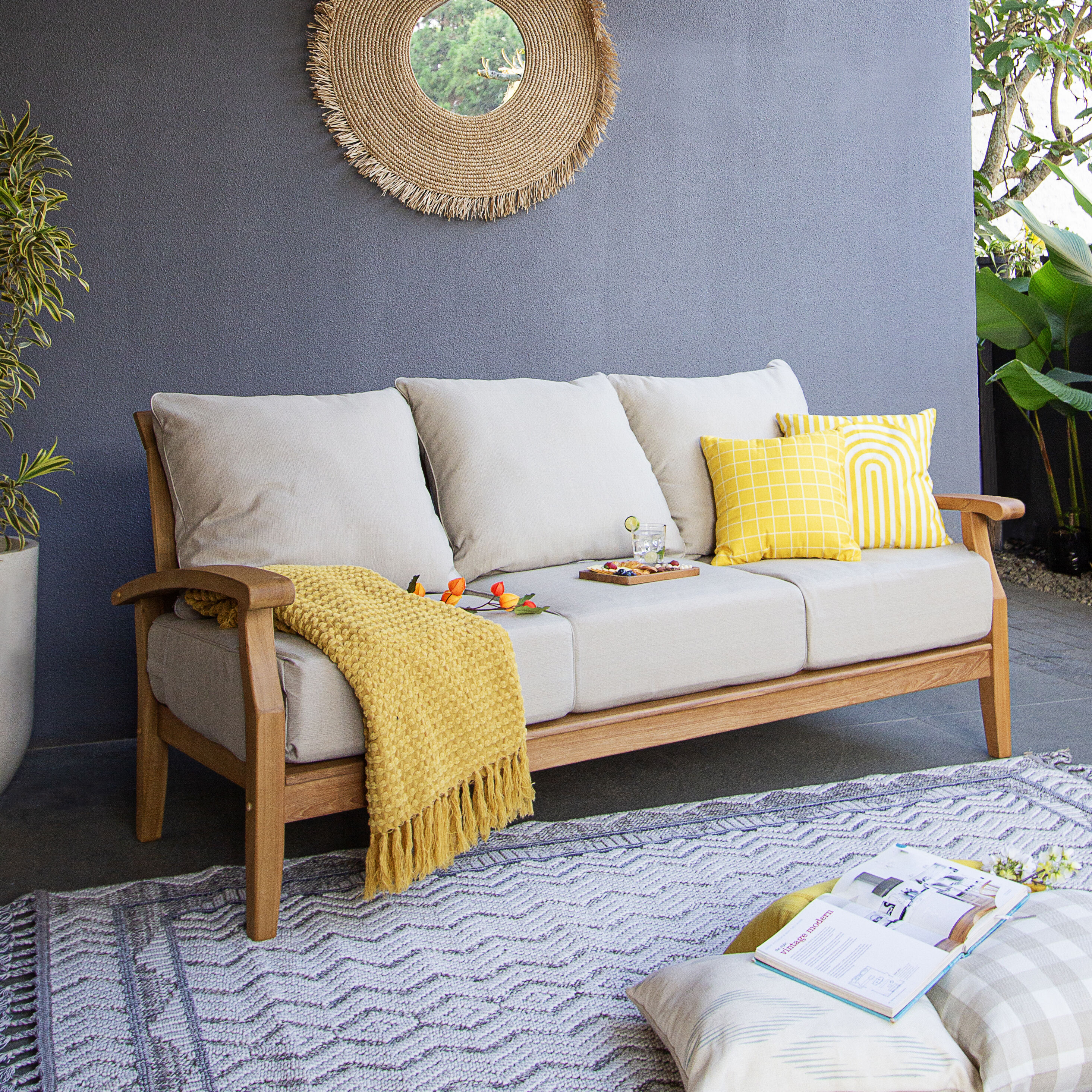 Cambridge Casual 150564-TW-XX-BG-XX Auburn Outdoor Sofa with Beige Cushions and Teak Frame