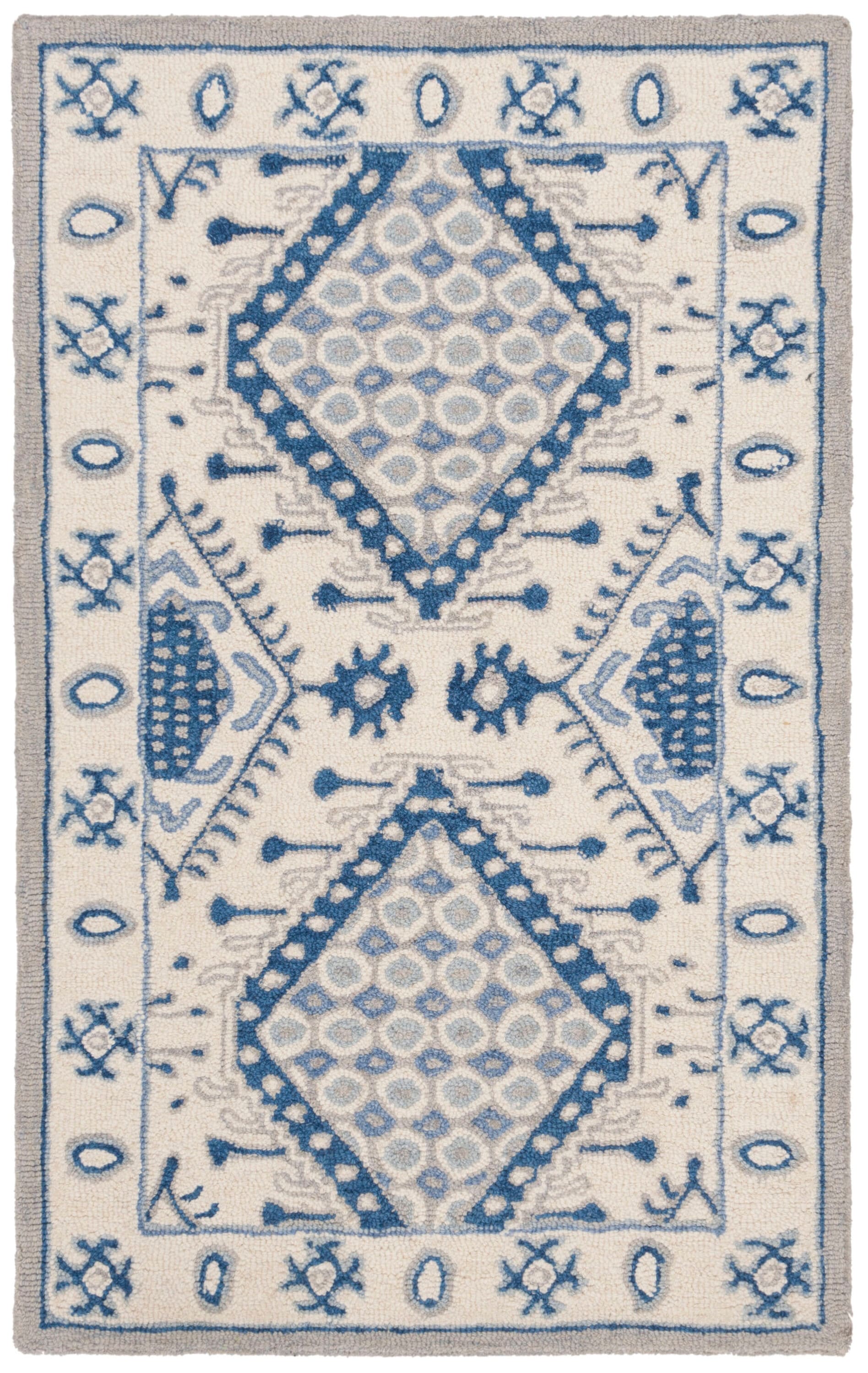 Safavieh MLP511M-24 Micro-Loop Pasha 3 x 4 (ft) Tufted Wool Ivory/Blue Rectangular Indoor Floral/Botanical Southwestern Throw rug