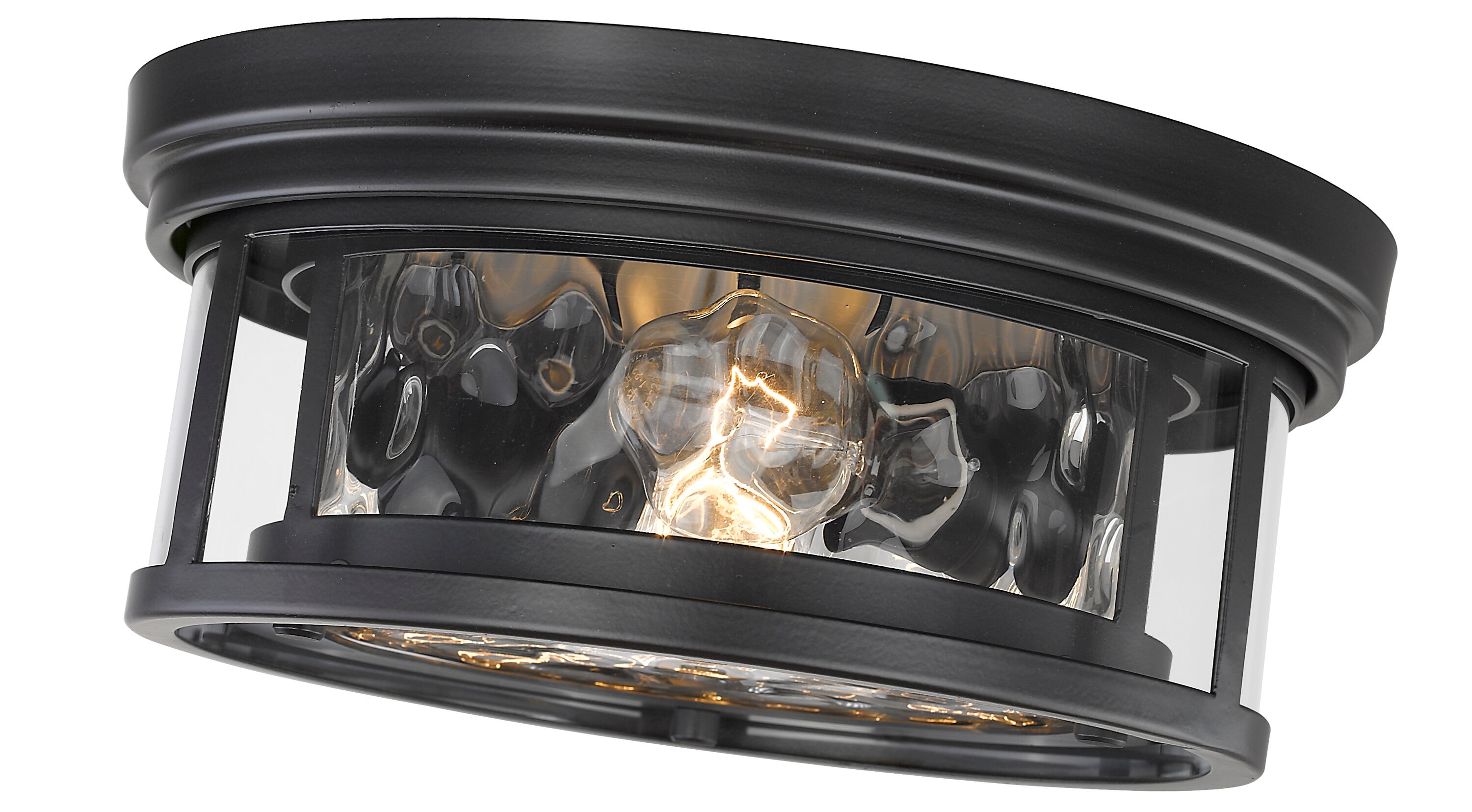 Clarion Matte Black Transitional 2-Light Flush Mount with Clear Water Glass
