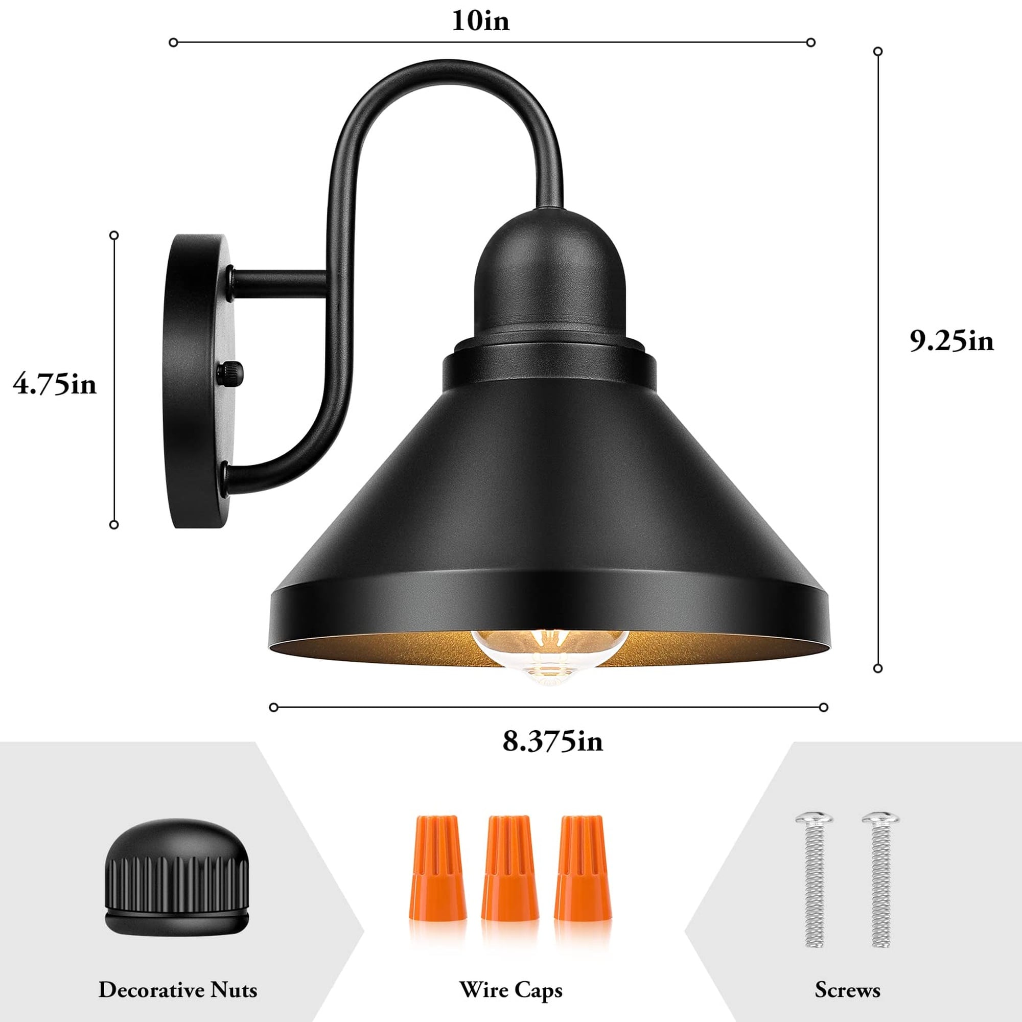 Angel Sar 2 Pack Black Gooseneck Barn Light Farmhouse Exterior Wall ...