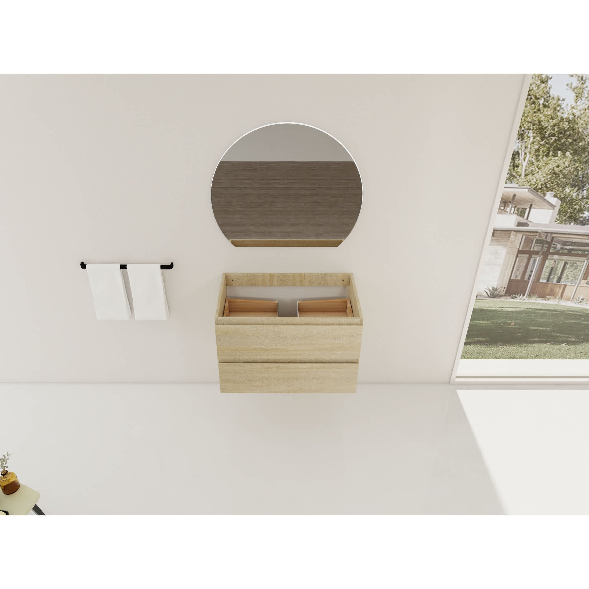 Roomfitters  Contemporary Light Oak Floating Bathroom Vanity Base Cabinet Soft Close Drawers