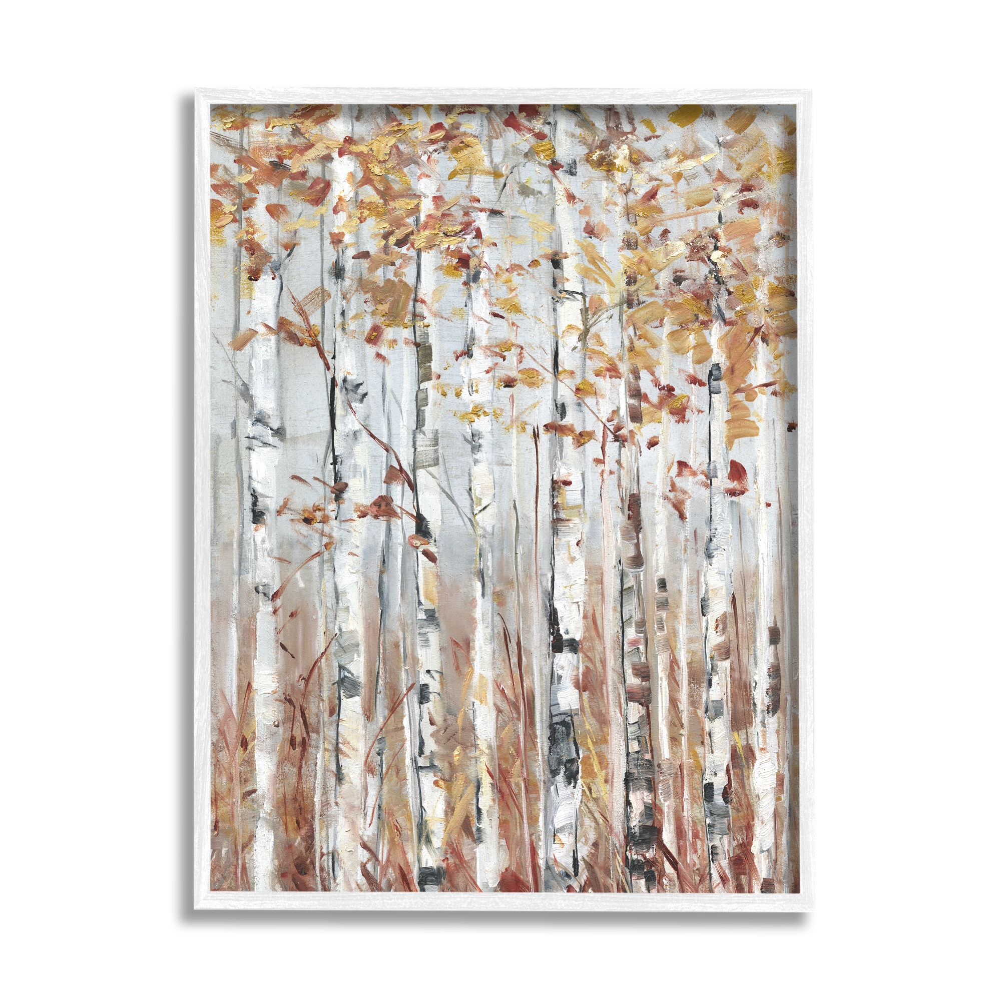 Stupell Industries Autumn Birch Tree Foliage Rustic Forest Landscape Sally Swatland White Wood Framed 30-in H x 24-in W Landscape Print on Canvas -  AF-572-WFR-24X30