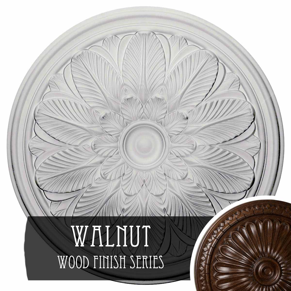 Ekena Millwork CM22BOWAS Bordeaux 22.625-in W x 22.625-in L Walnut Polyurethane Ceiling Medallion