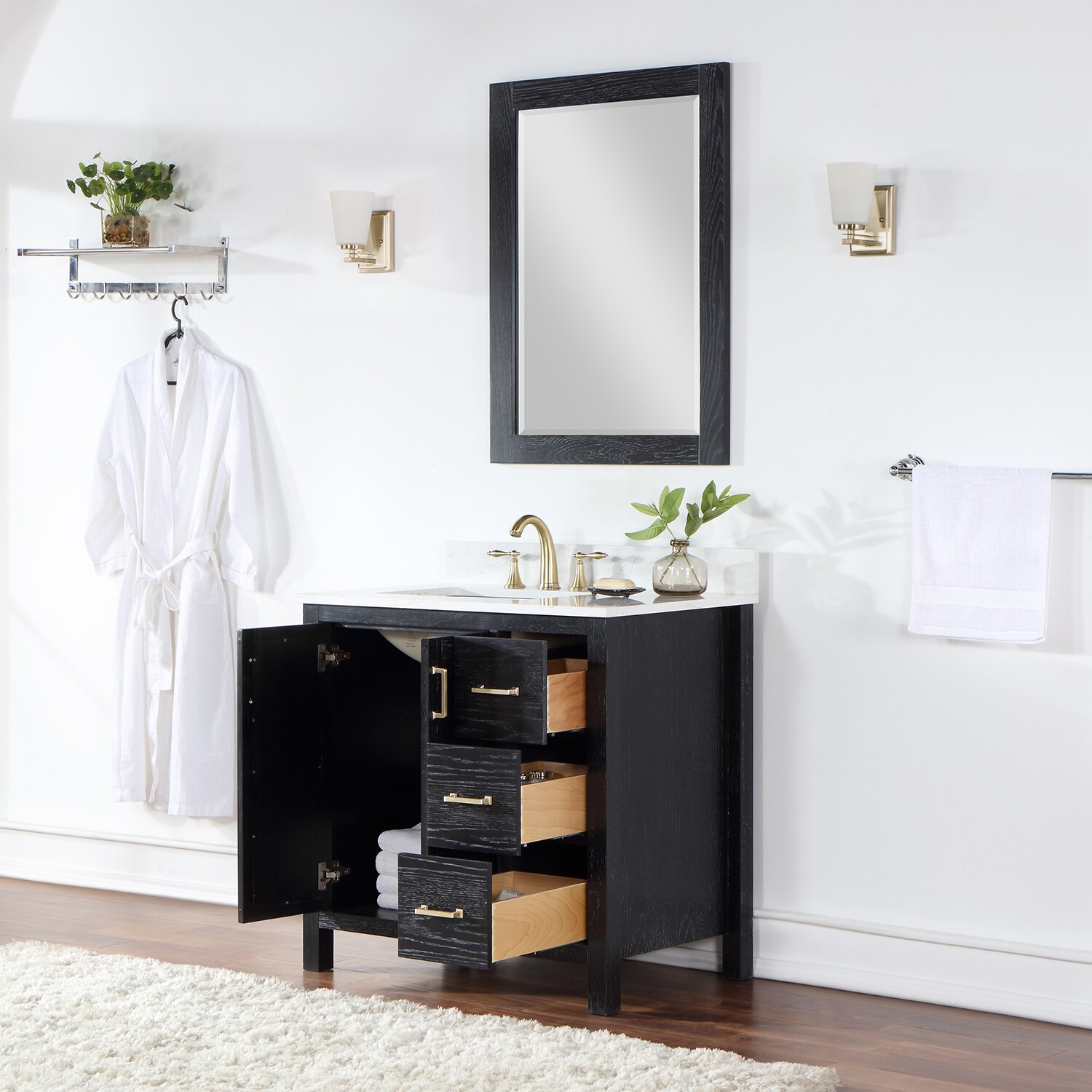 Altair Hadiya 36-in Black Oak Undermount Single Sink Bathroom Vanity ...