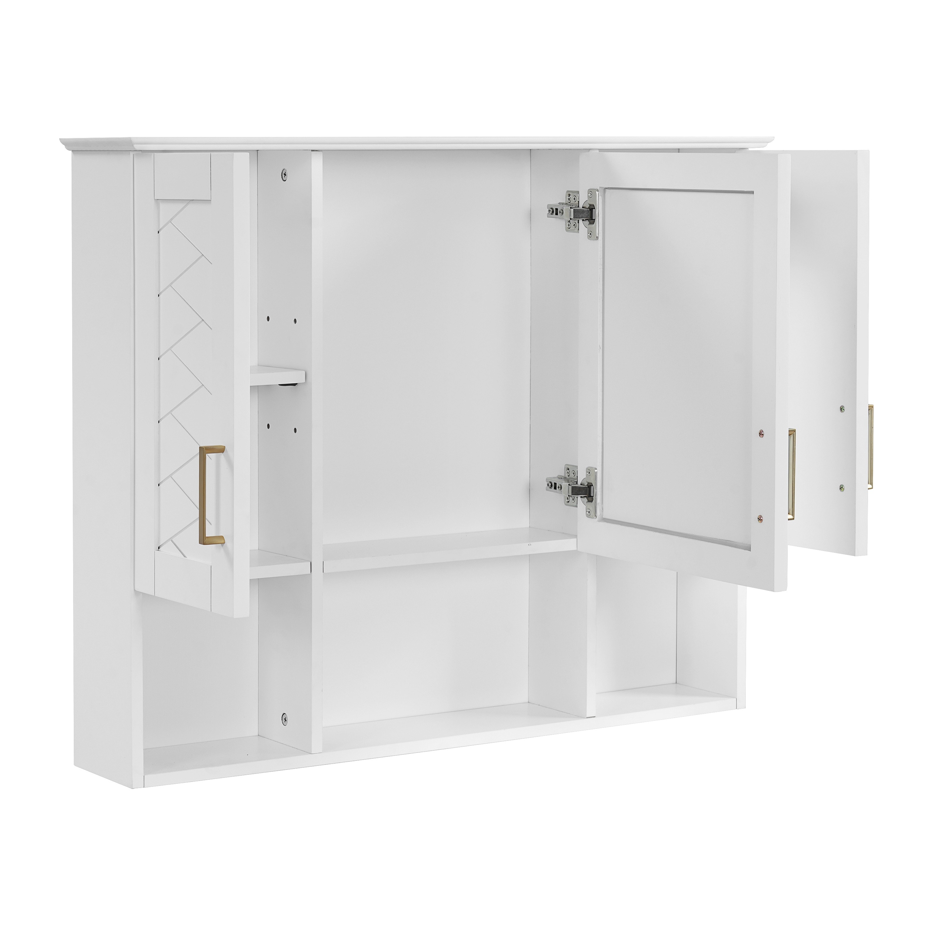 LIVACA 35 inch White MDF and Rubber Wood Wall Mounted Medicine Cabinet with Adjustable Shelves and Soft Close Doors