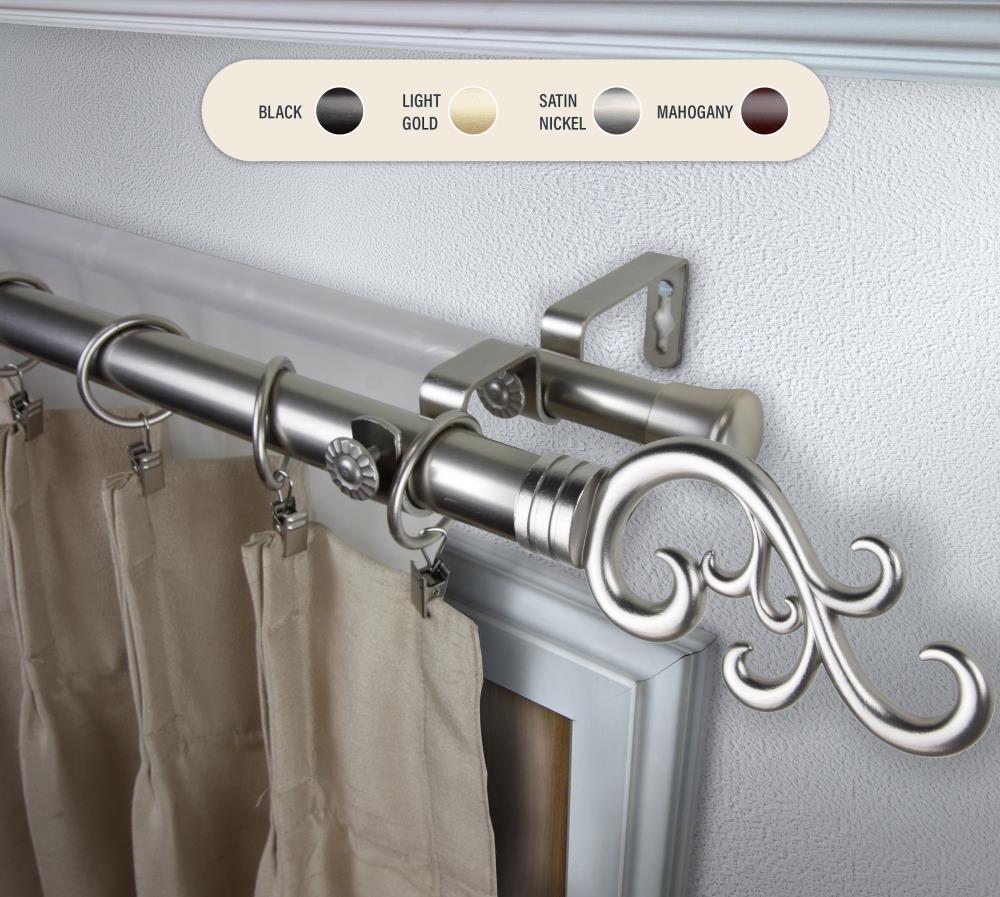 Hart & Harlow L100-63-1605-D 1-in Jacalyn 160-in to 240-in Satin nickel Steel Double curtain rod with Finials