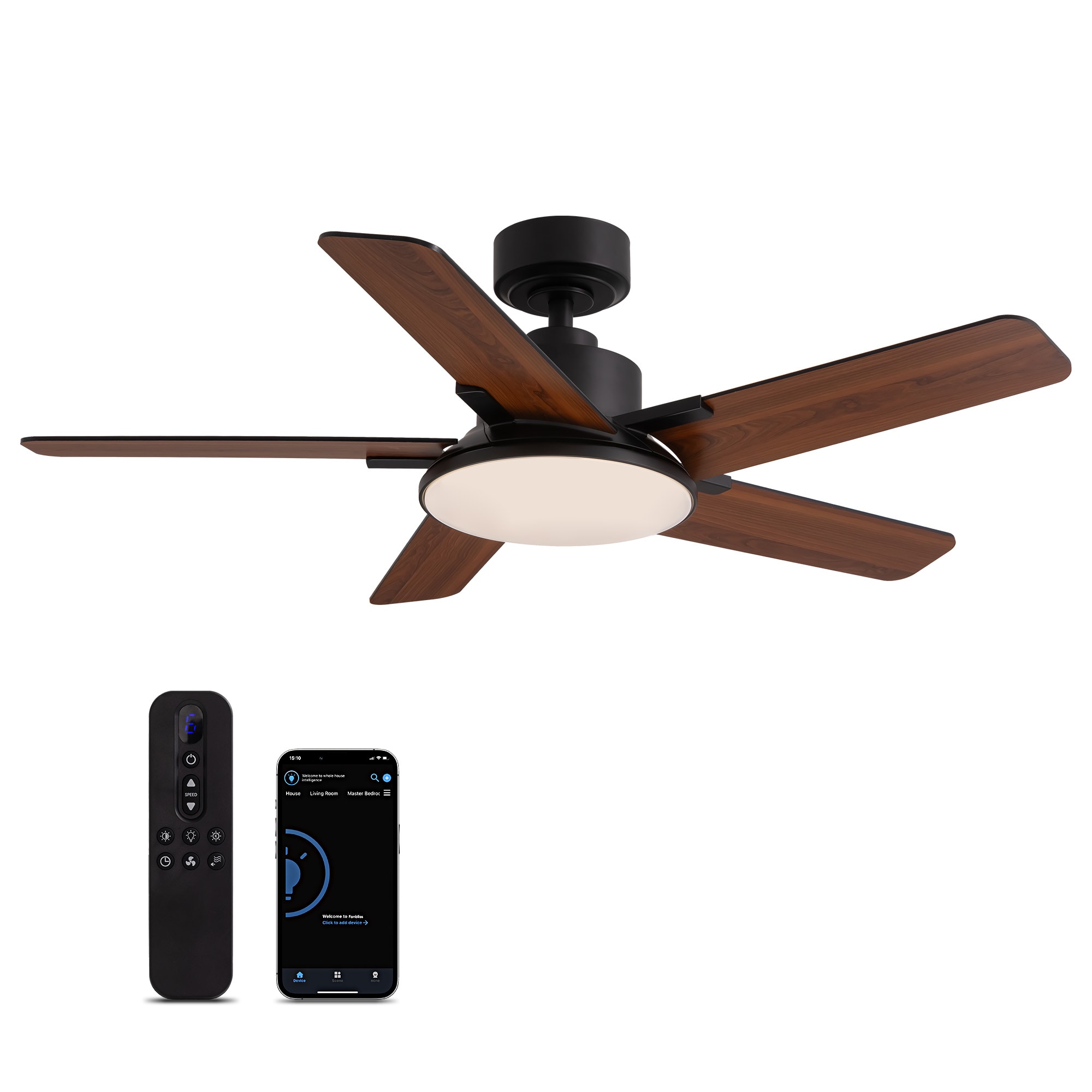 SILJOY WY-009D-44-01 44-in Nickel Ceiling Fan with Light and Remote Control Include