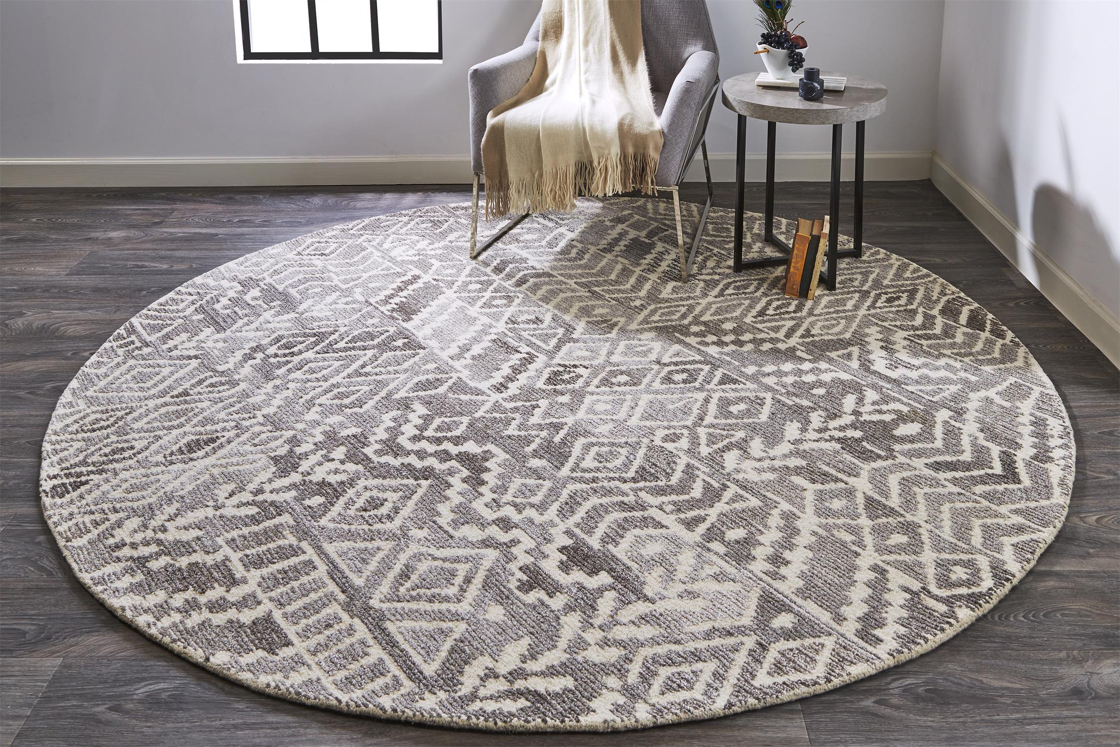 Room Envy 863R8771TPENATN80 Palatez 8 x 8 (ft) Tufted Wool Vapor Gray/Snow White Round Indoor Abstract Mid-Century Modern Area rug