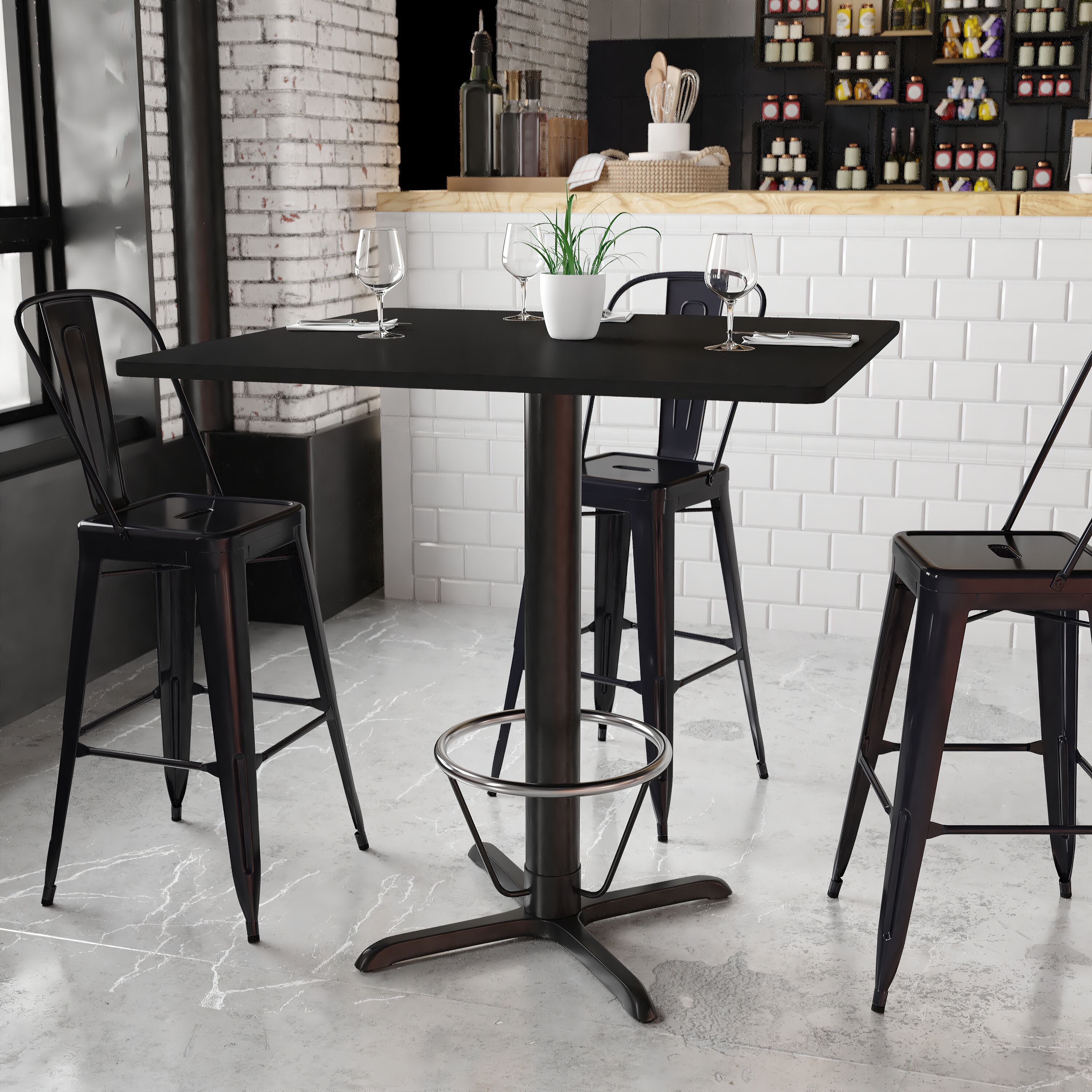 Flash Furniture 889142217794 Black Contemporary/Modern Bar Table, Wood veneer with Black Metal 42-Inches L x 43.13-Inches H