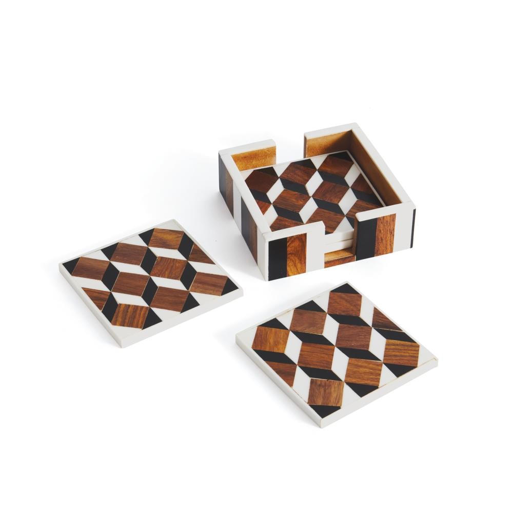GO Home 21761 Erica 4 -Pack Brown/white Wood Square Coaster(s)