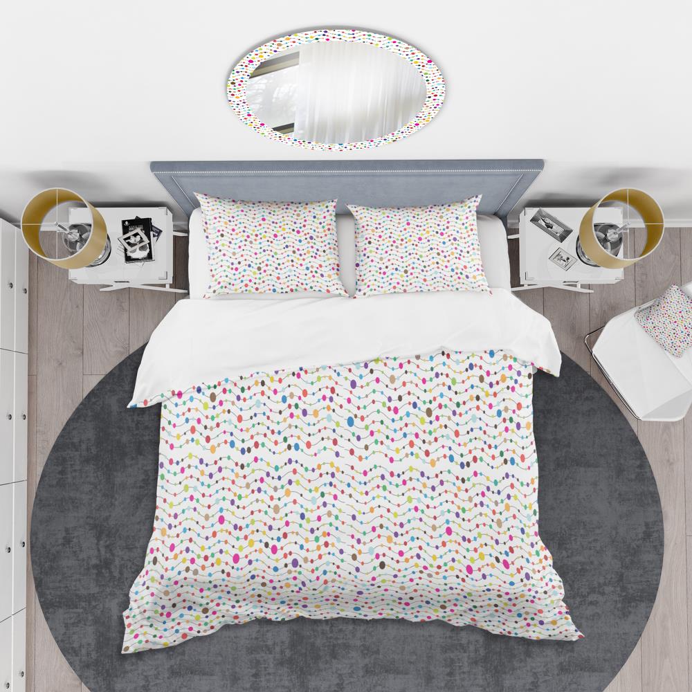 Twin White and Multicolor Polka Dot Microfiber Duvet Cover Set