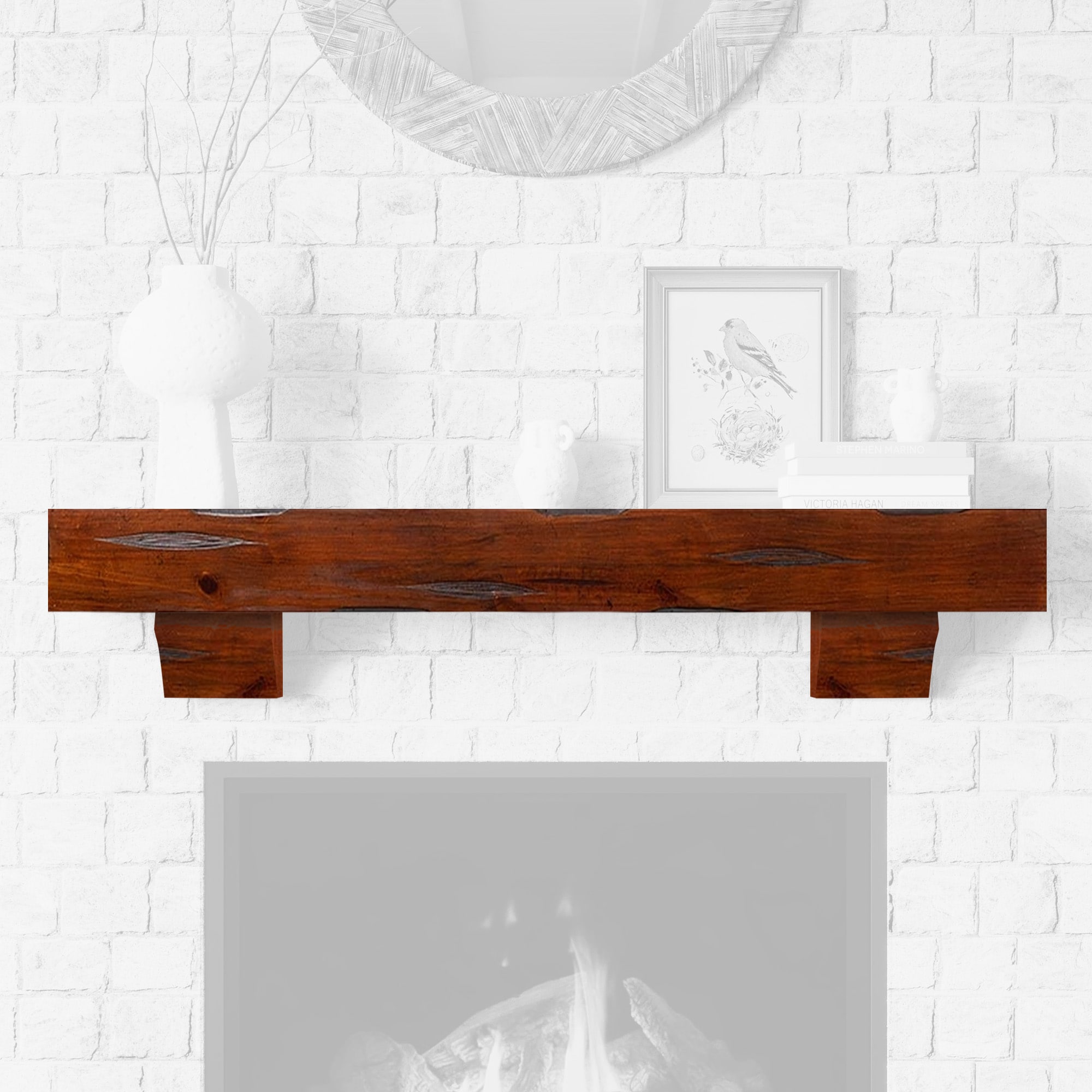 Mantels Direct NATURAL-72-CRD 72-in W x 5-in H x 9-in D Cherry Rustic Distressed Pine Hollow Rustic Fireplace Mantel