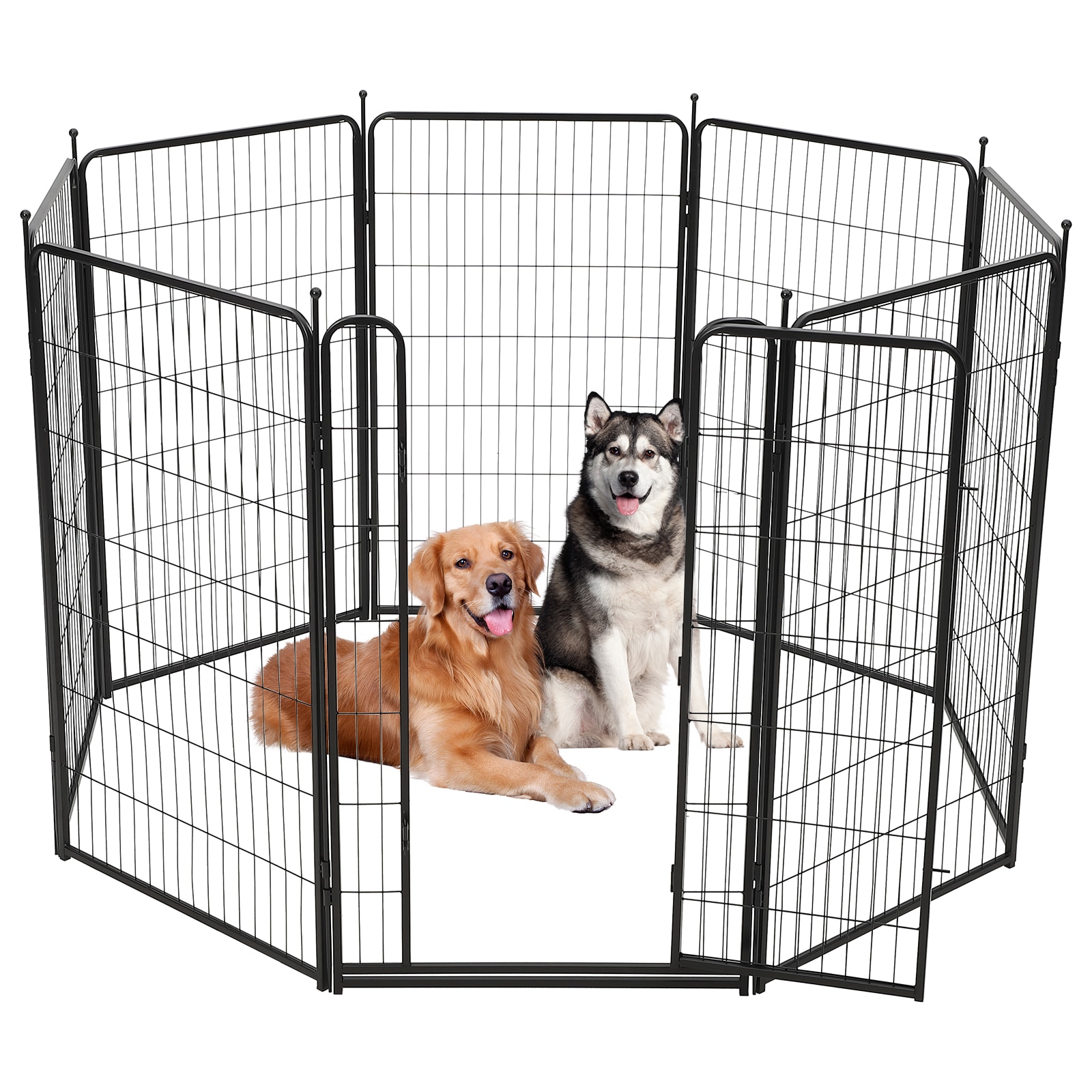 IdealHouse Heavy Duty Metal Dog Playpen 8 Panel-27x48in Portable Pet Fence Wide Door Low Threshold Quick Install Ideal for Indoor/Outdoor Yard RV Garden
