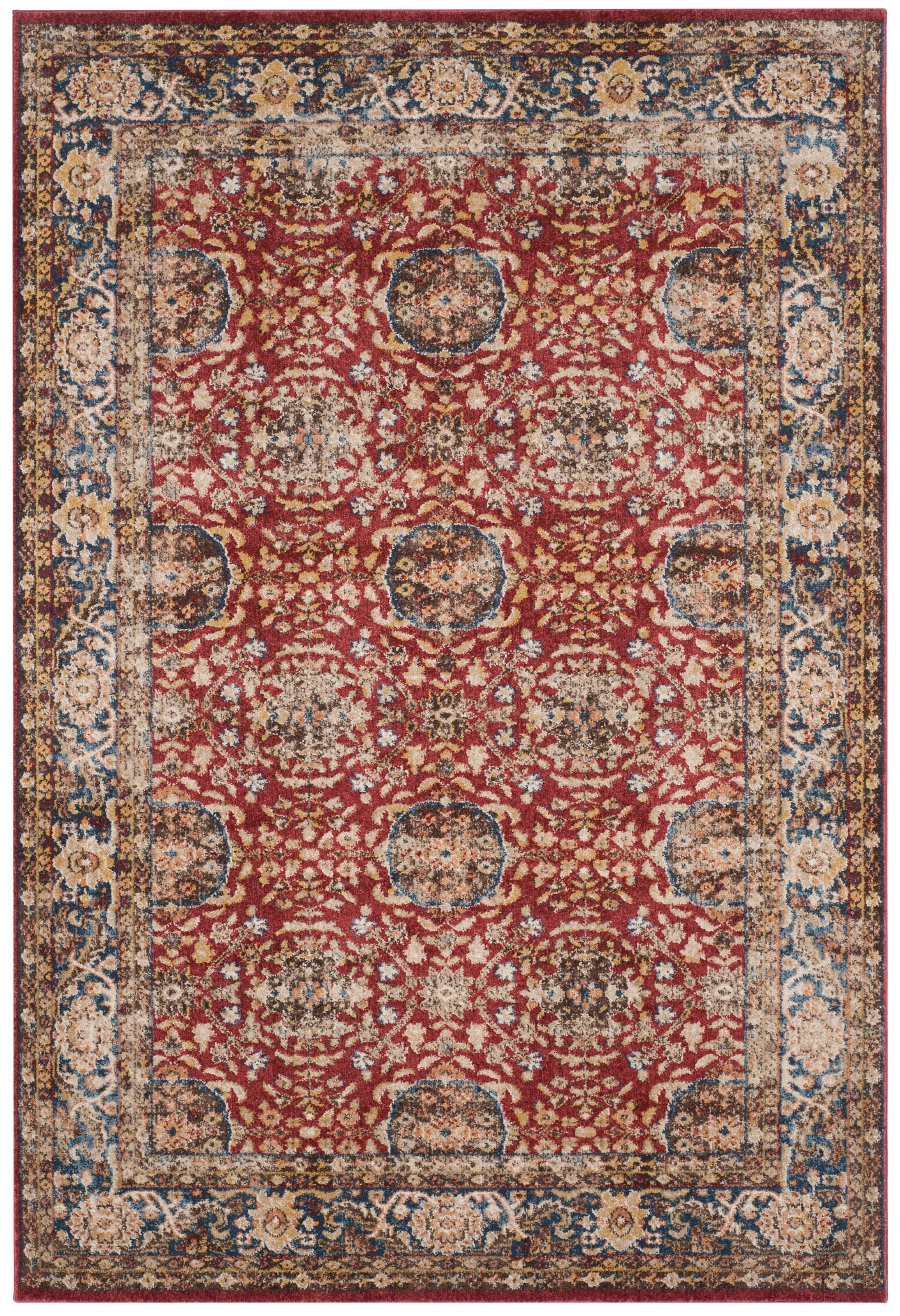 Bijar Red and Royal Floral Motif Synthetic Area Rug