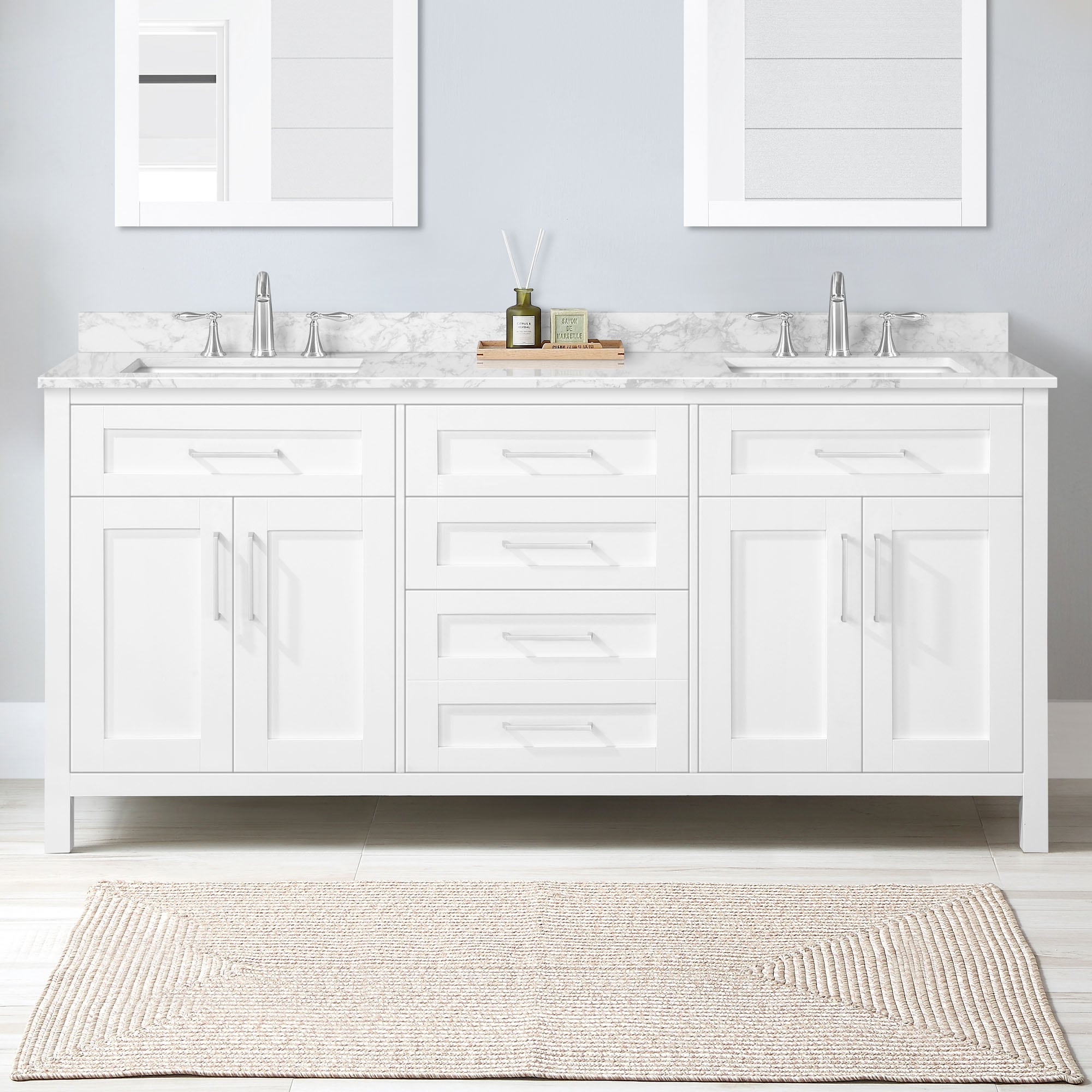 OVE Decors Tahoe White Undermount Bathroom Vanity with White Carrara Natural Marble Top (Fully Assembled)
