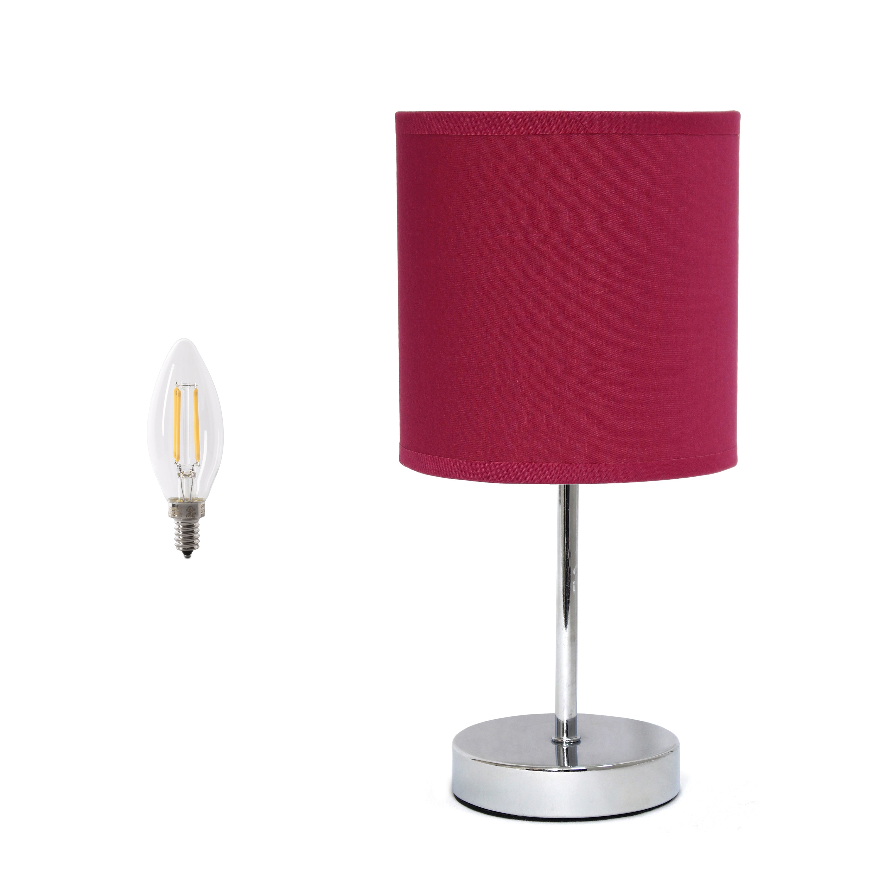 Creekwood Home CWT-2003-WN-LB Nauru 11.81-in Brushed Nickel/Wine LED Rotary socket Table Lamp with Fabric Shade