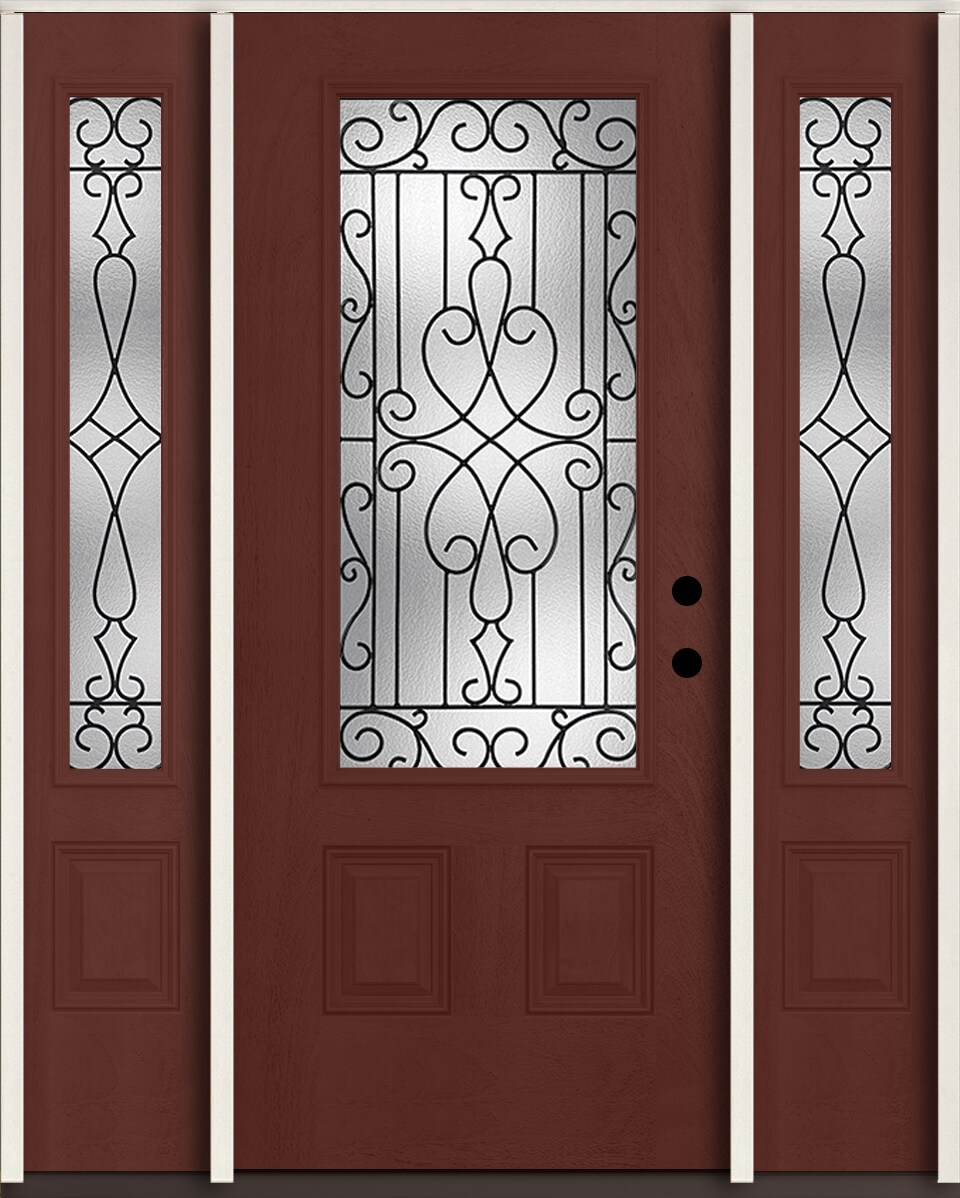 RELIABILT LO964172 Wyngate 60-in x 80-in x 4-5/8-in Fiberglass 3/4 lite Left-hand inswing Wineberry Stain Stained Prehung Front Door with Sidelights Insulating core