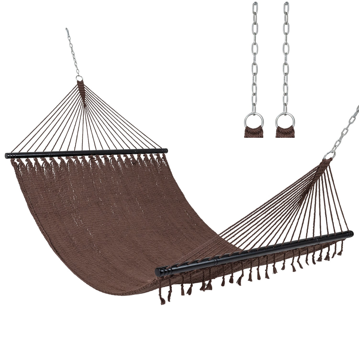 Volenca - Caribbean Double Hammock with Hardwood Spreader Bars for Patio Poolside 600-lb Capacity