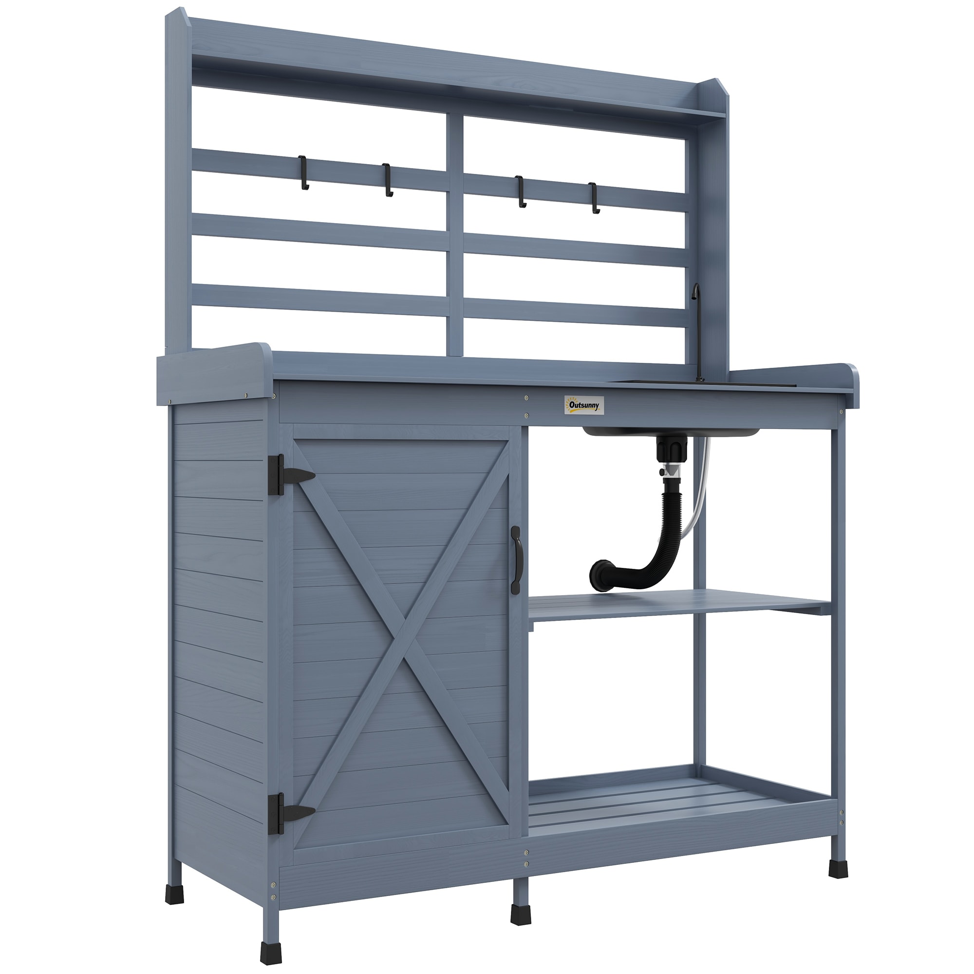 Kahomvis AOS-QPT2-592 Potting Bench 44-Inches x 57.5-Inches x 17.75-Inches Gray Potting Bench