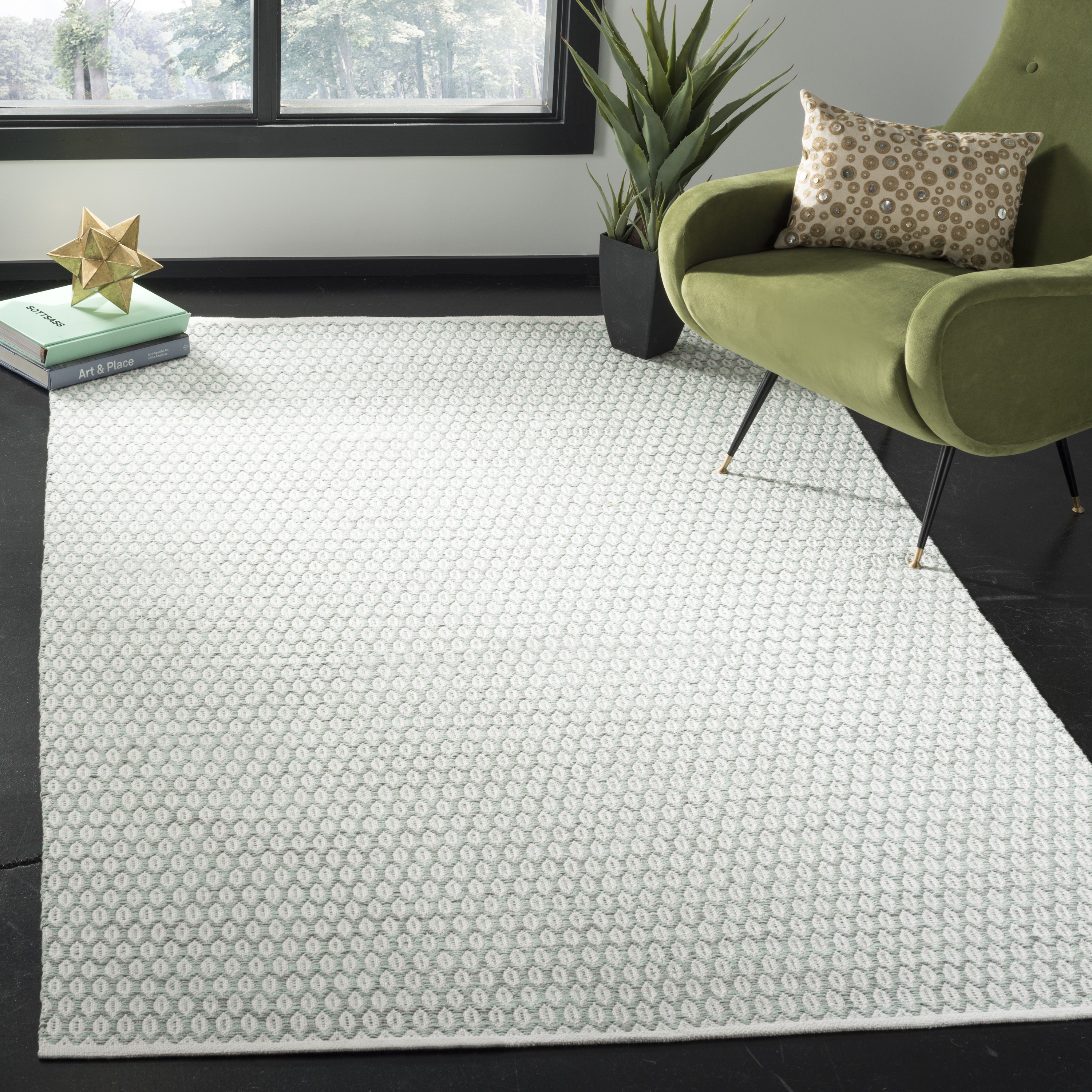 Safavieh MTK608G-5 Montauk Loch 5 x 8 (ft) Cotton Light Green/Ivory Rectangular Indoor Coastal Area rug