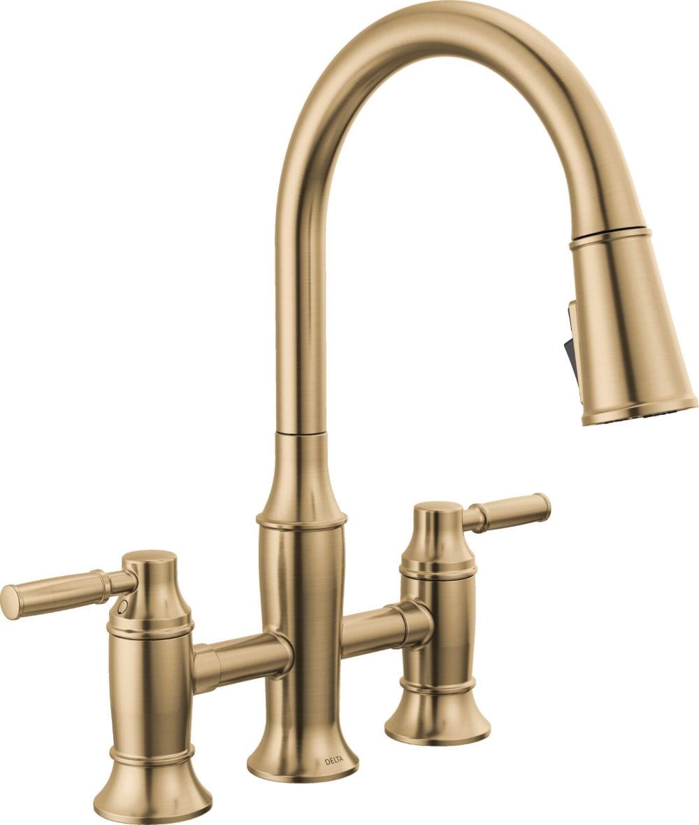 Delta 2384L-CZ-PR-DST Renaldi Lumicoat Champagne Bronze Double Handle Deck-mount Bridge Kitchen Faucet with Sprayer