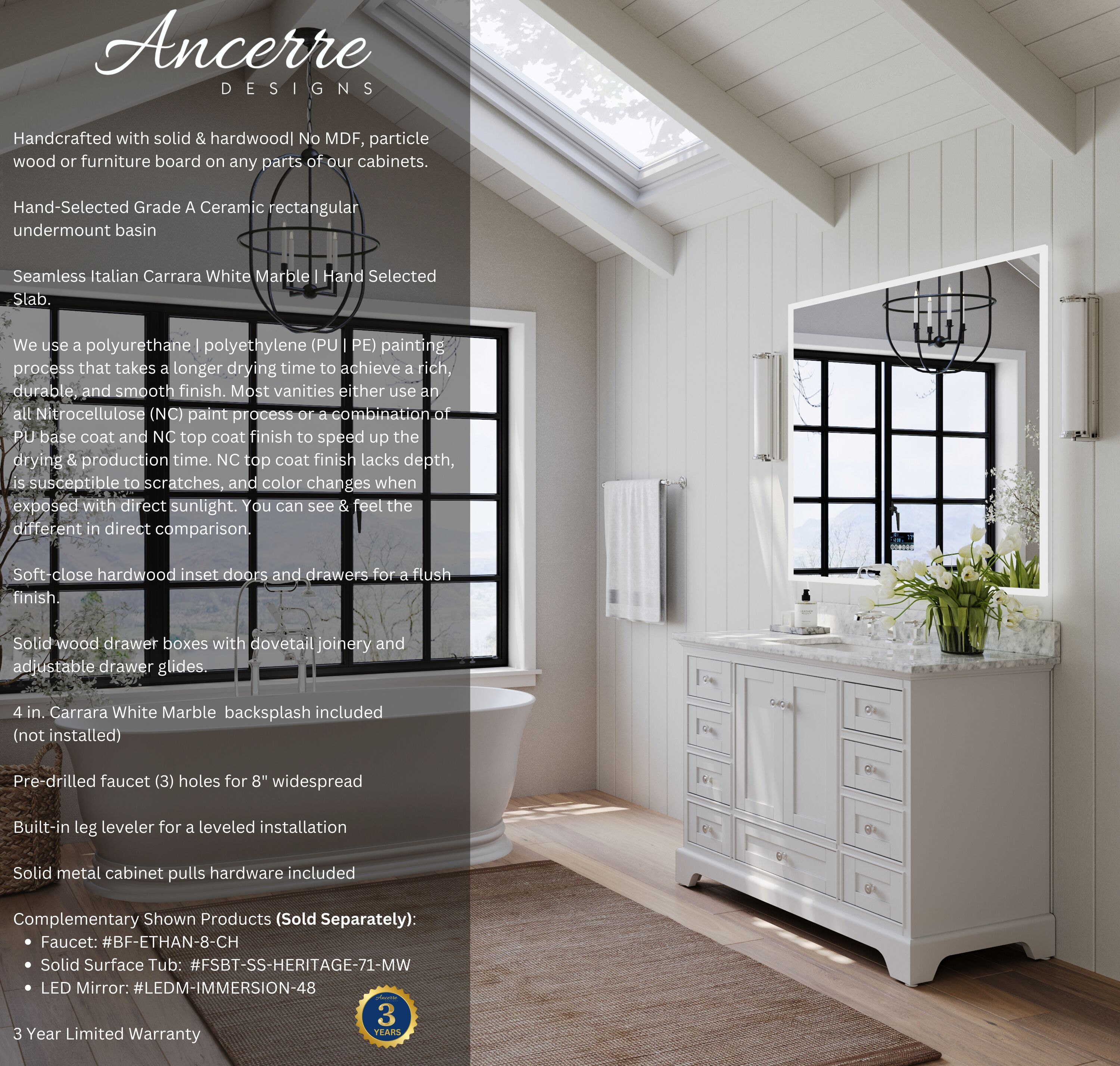 Audrey 48'' White Marble Top Single Sink Vanity