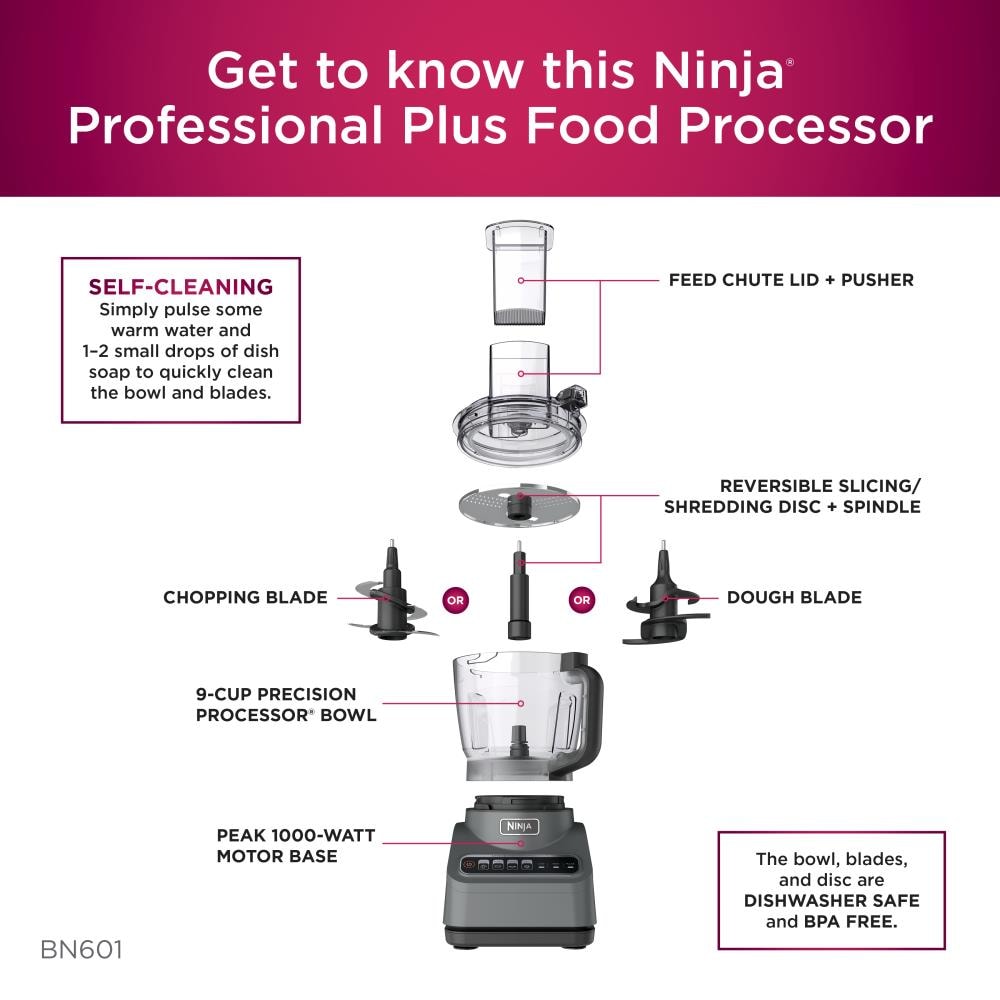 Ninja Professional Food Processor, 1000 Peak Watts, 9-Cup Capacity, Auto-iQ  Preset Programs Silver BN601 - Best Buy
