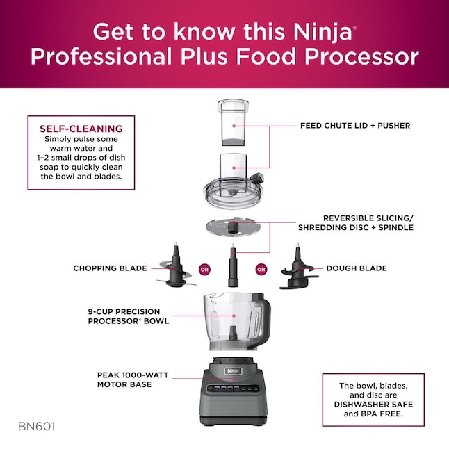 Ninja 9 Cups 1000-Watt Black Food Processor in the Food Processors  department at