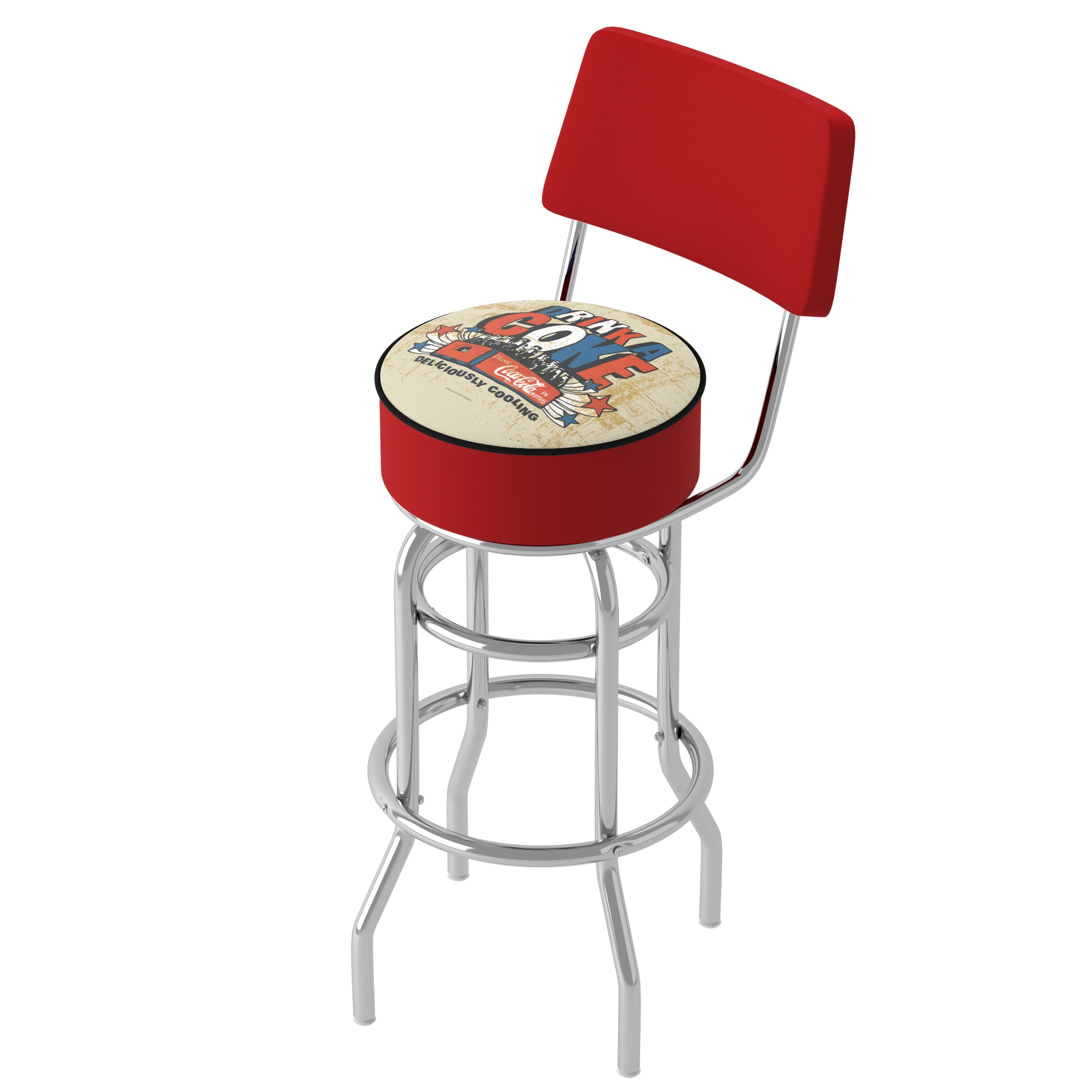 Trademark Gameroom COKE-1100-BZ2 Red 5-in H Bar height (28-in to 33-in) Round Seat Swivel Metal Back Bar Stool Back