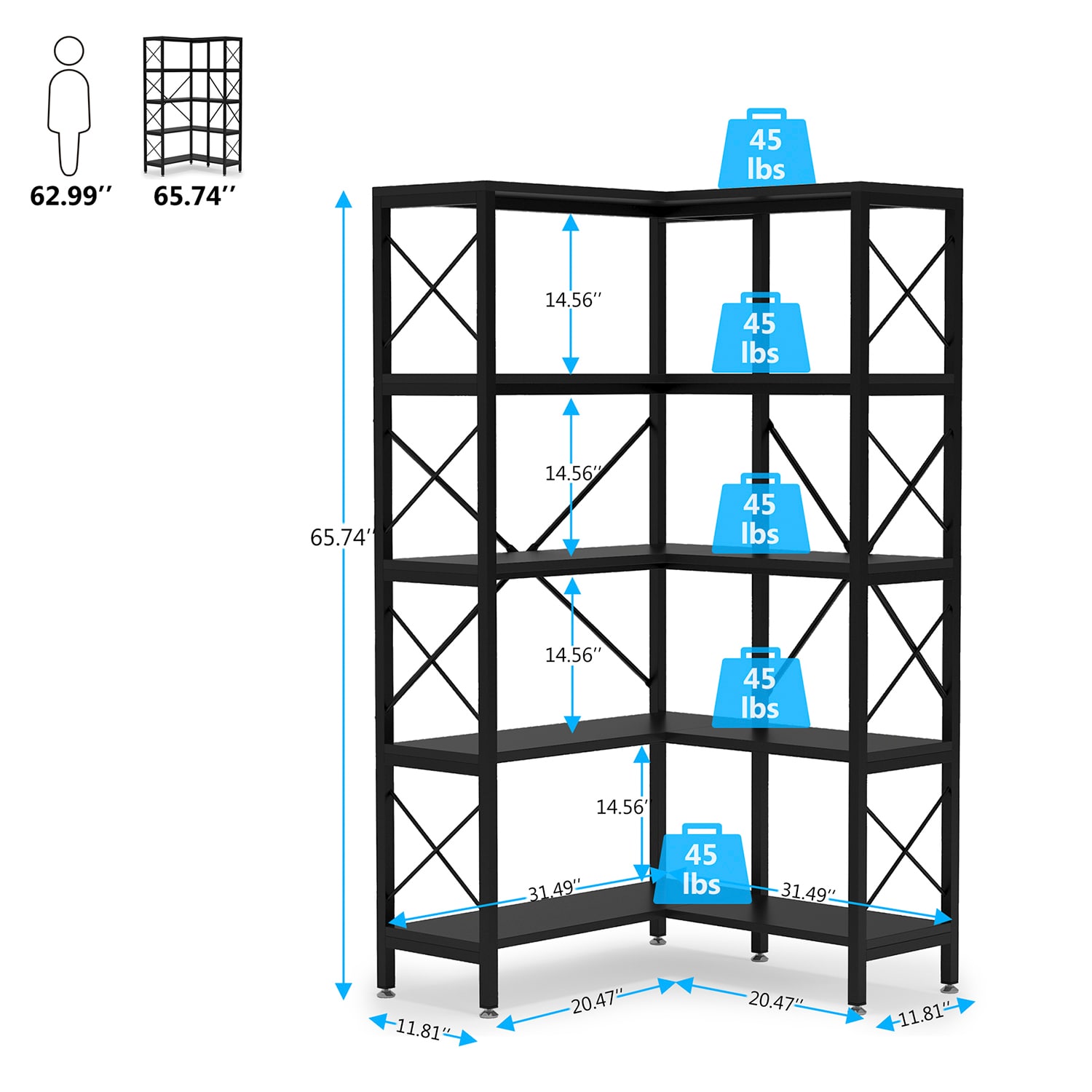 Tribesigns Corner Shelf, 5 Tier / 6Tier Corner Bookshelf Bookcase