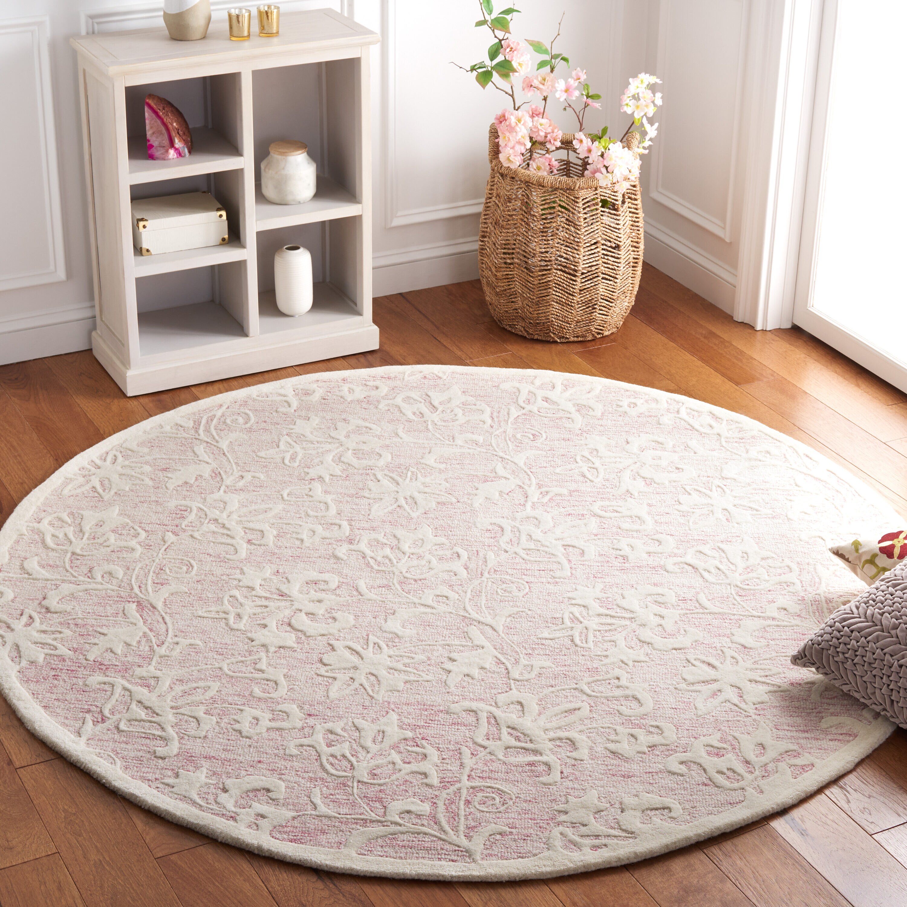  Metro 853 Pink/Ivory Country Floral 6ft x 6ft Round Rug