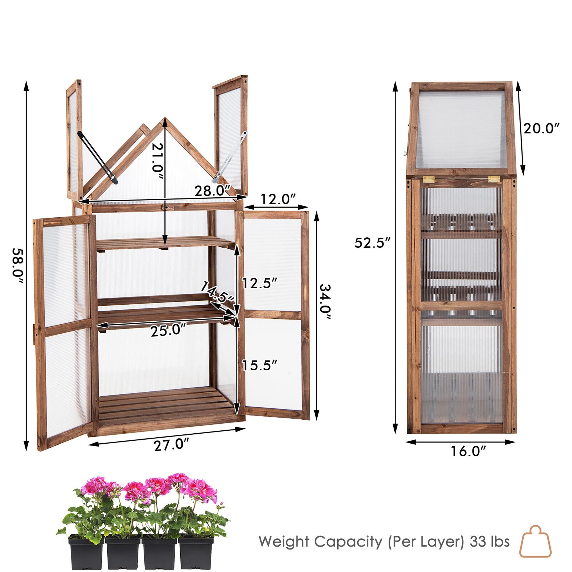 WELLFOR Cold Frame Mini Wooden Greenhouse for Vegetable and Flower in ...