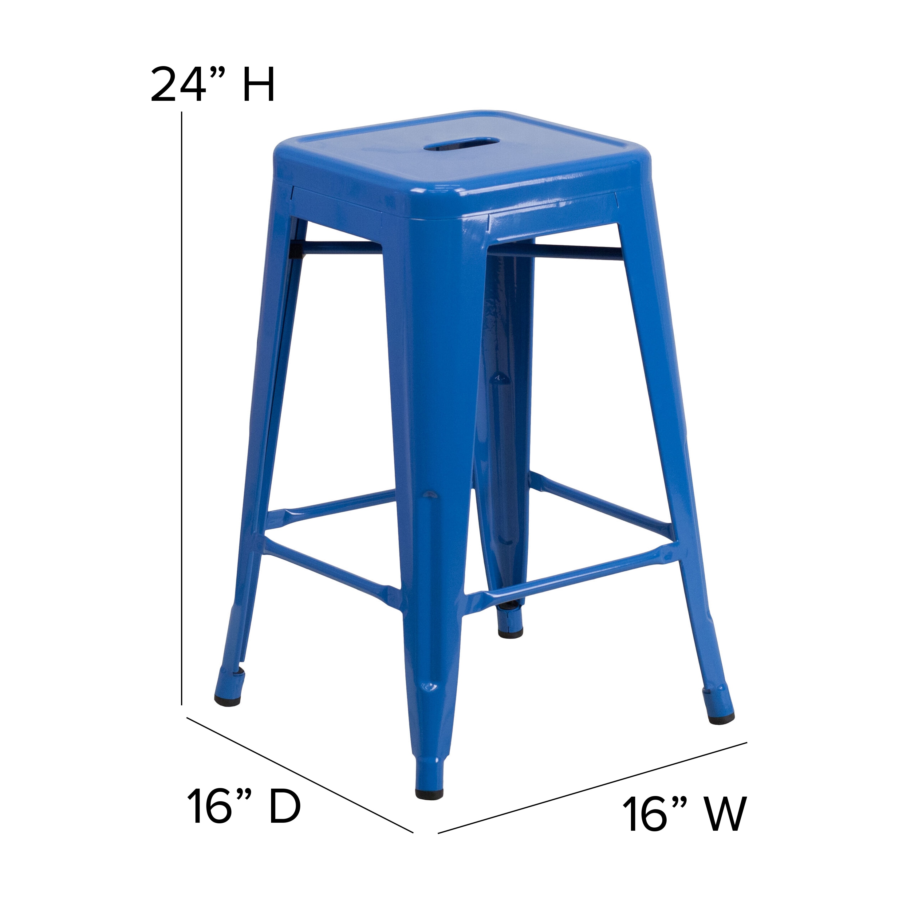 24" Blue Metal Backless Stackable Counter Stool