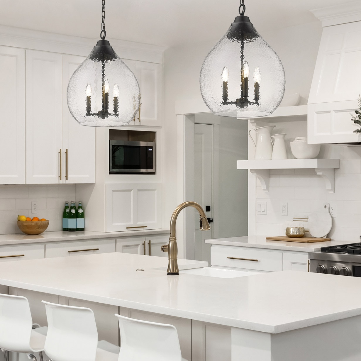 Ariella Matte Black Pendant with Hammered Glass Shade
