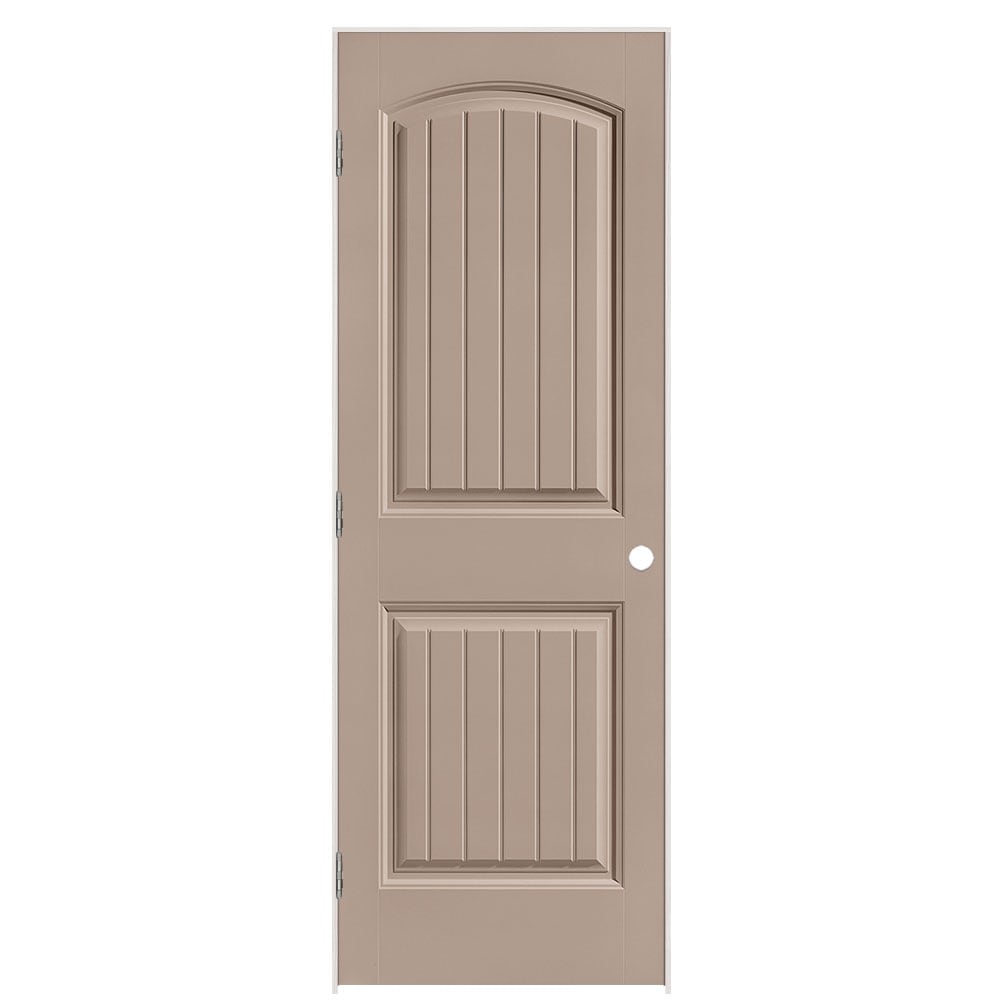 Masonite 1443768 28-in x 80-in Sandpiper Solid core 2-panel round top plank Right hand Smooth Prefinished Molded composite Flat Jamb Single Prehung Interior Door